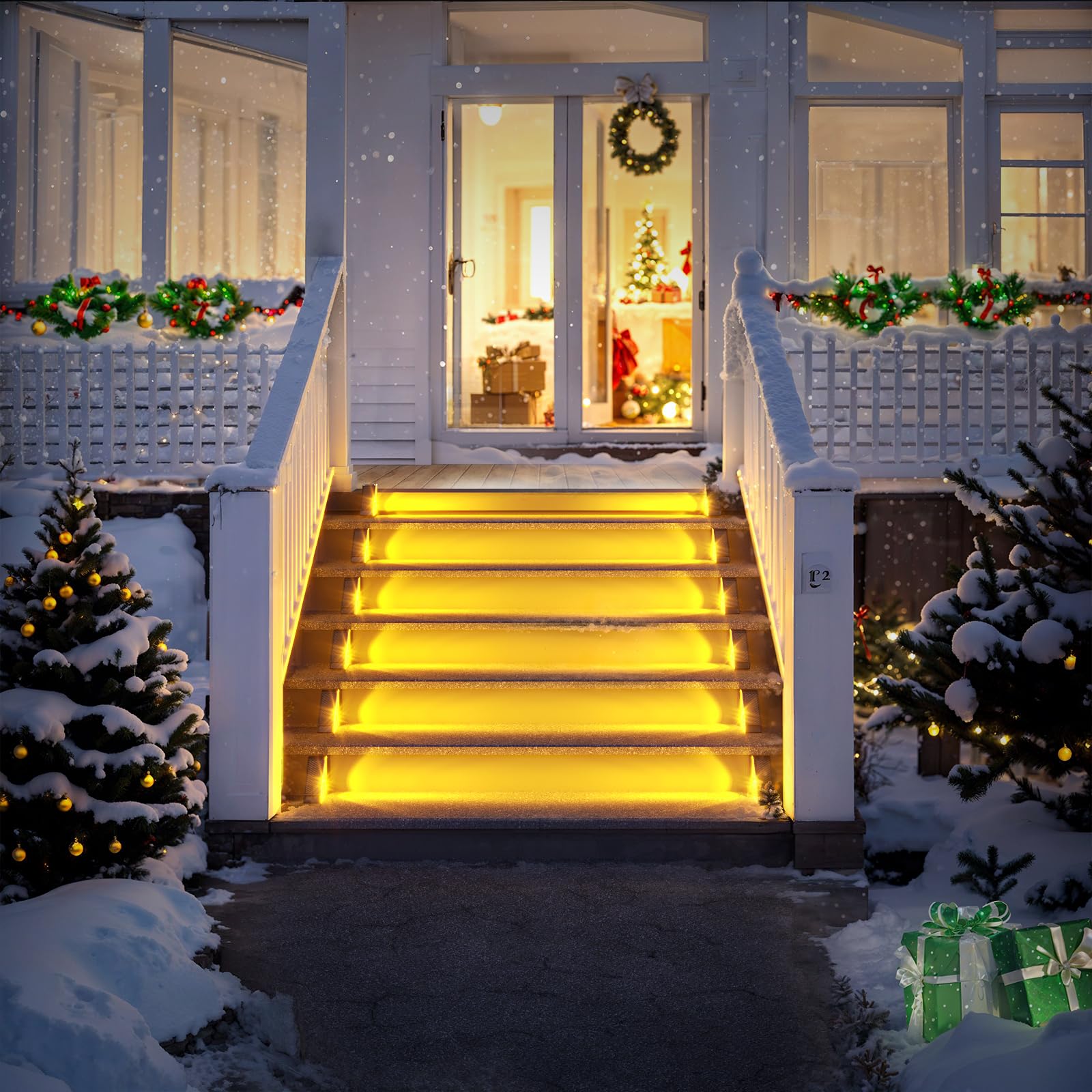 Roshwey Solar Step Lights For Outside  12 Pack Solar Stair Lights Outdoor Waterproof  Triangle Deck Step Lights Solar Powered  Outdoor Decor Lighting For Front Porch  Backyard  Patio  Warm White