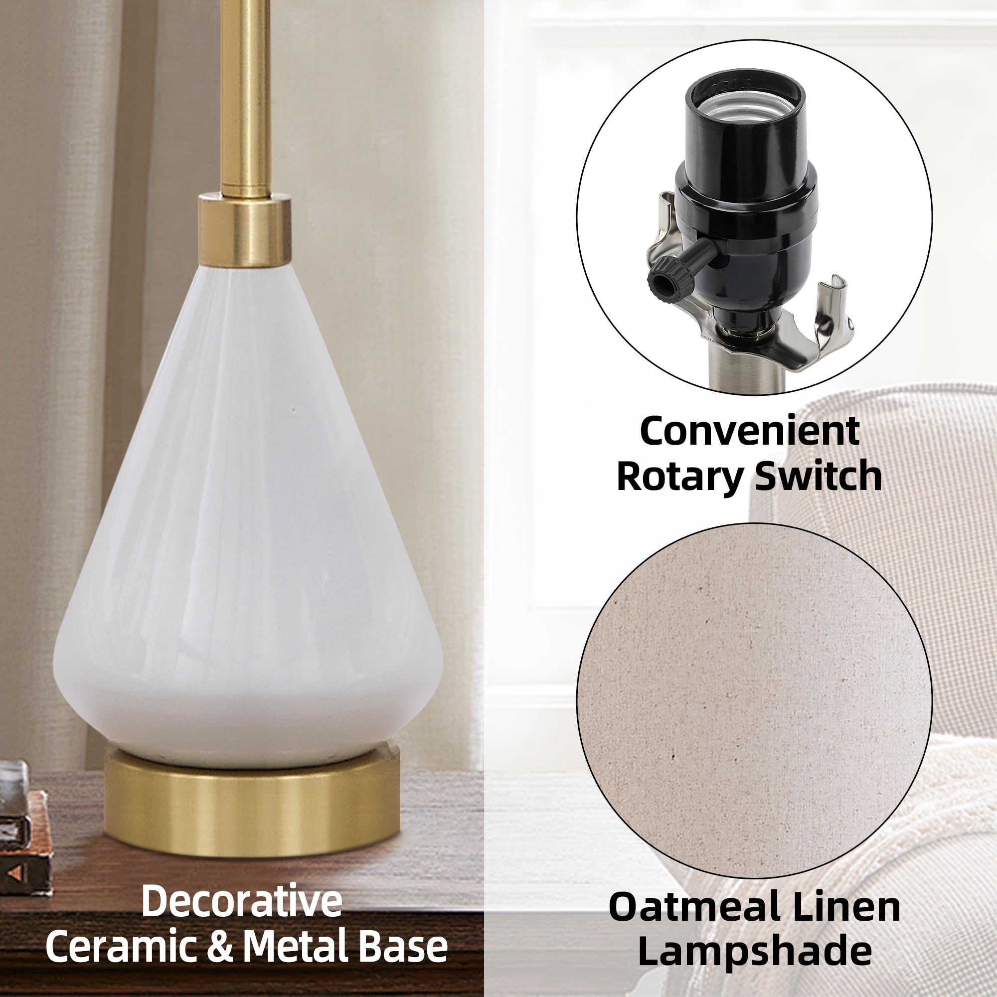 Dggdome 32'' White Buffet Lamps Set Of 2 For Living Room, Ceramic Buffet Table Lamps For Dining Room, Tall Skinny White Gold Lam