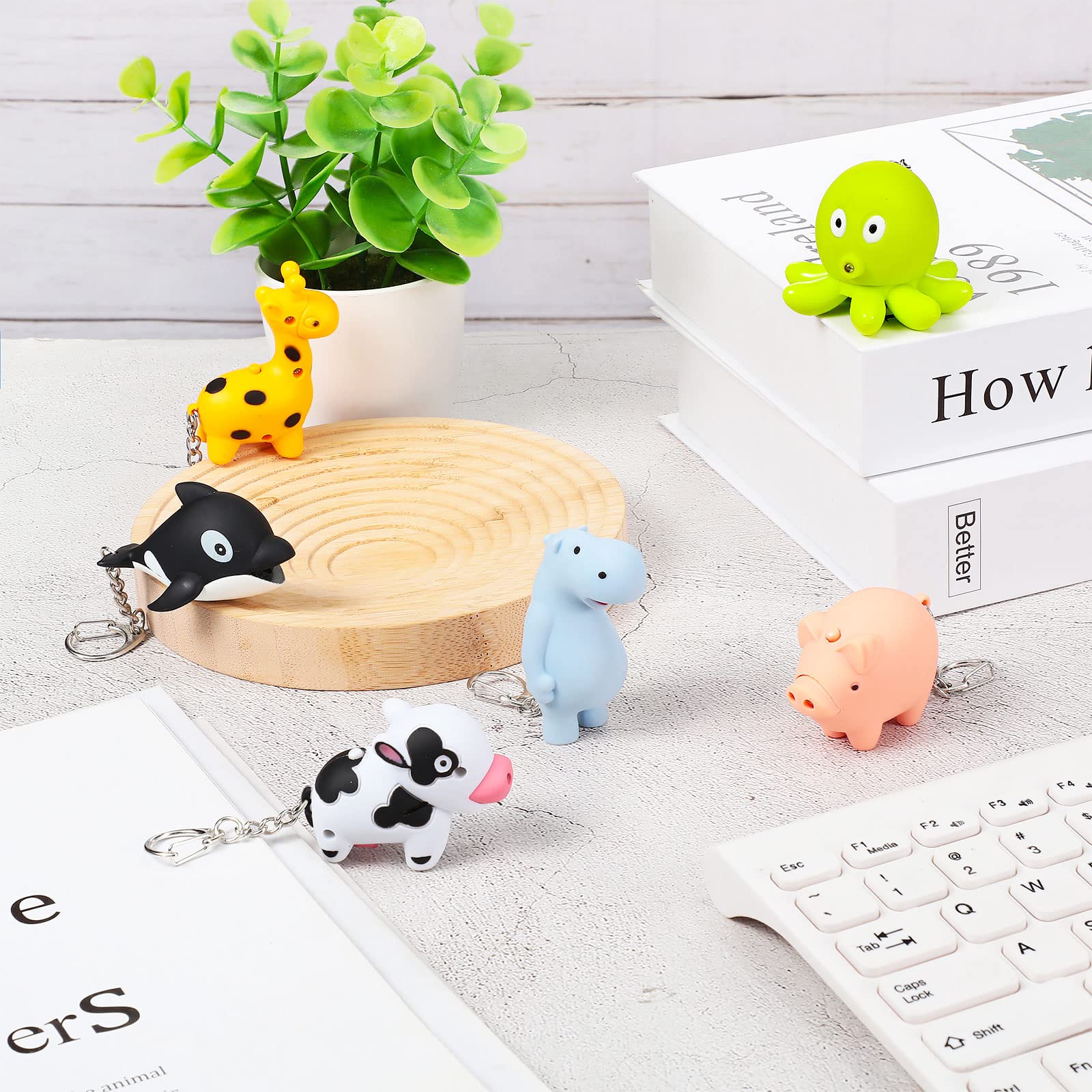 6 Pieces Nurse Flashlight Pediatric Nurse Flashlight Keychain Animal Flashlight Puppy Keychain Tiger Flamingo Sloth Dinosaur Cat Flashlight Keychain Pen Lights For Nurses Badge Reel (Cute)