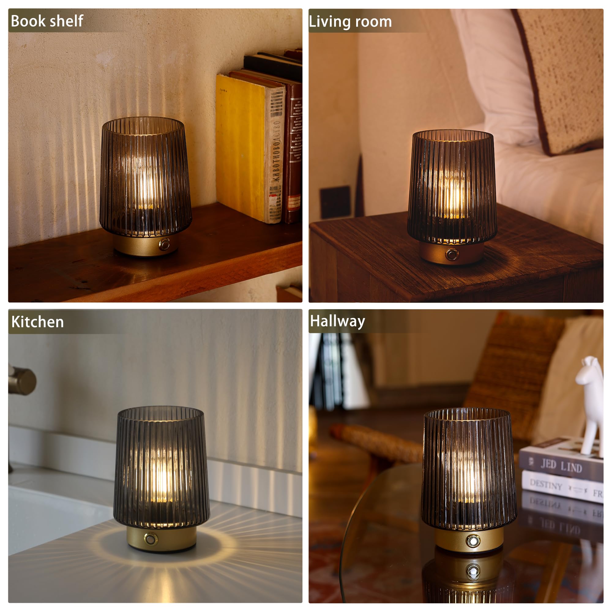 Ularoom Cordless Lamp Rechargeable Battery Operated Lamp, Glass Small Table Lamp - Portable Dimmable Brightness Touch Wireless B