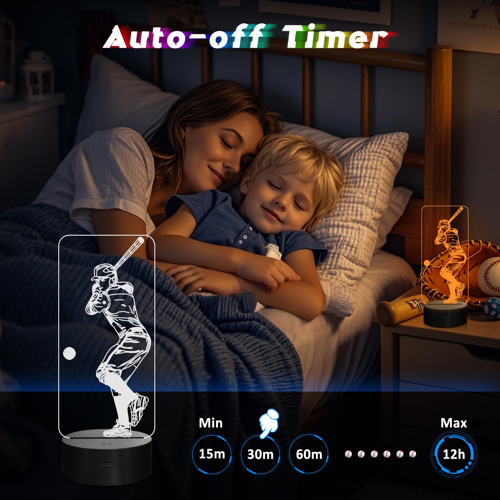 CoolGift Mart 3D LED Baseball Night Light with Remote Control, Acrylic, Multicolor, Model FS-2810-9999