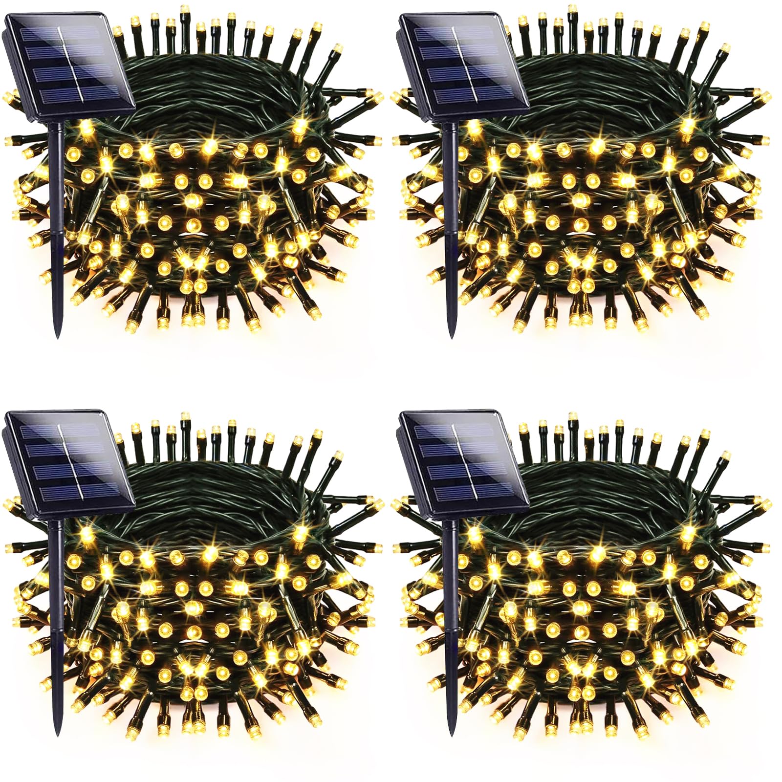 Upgraded 4 Pack 160Ft 400 Led Solar Christmas Lights Outdoor Solar String Lights With 8 Lighting Modes Waterproof Solar Fairy Lights For Garden Yard Patio Christmas Tree Decoration (Warm White)