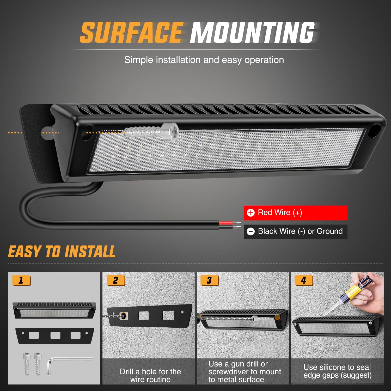 Nilight RV Exterior Porch Light 13 Inch LED Black Aluminum Housing 12V/24V Model RV-709BW White Light