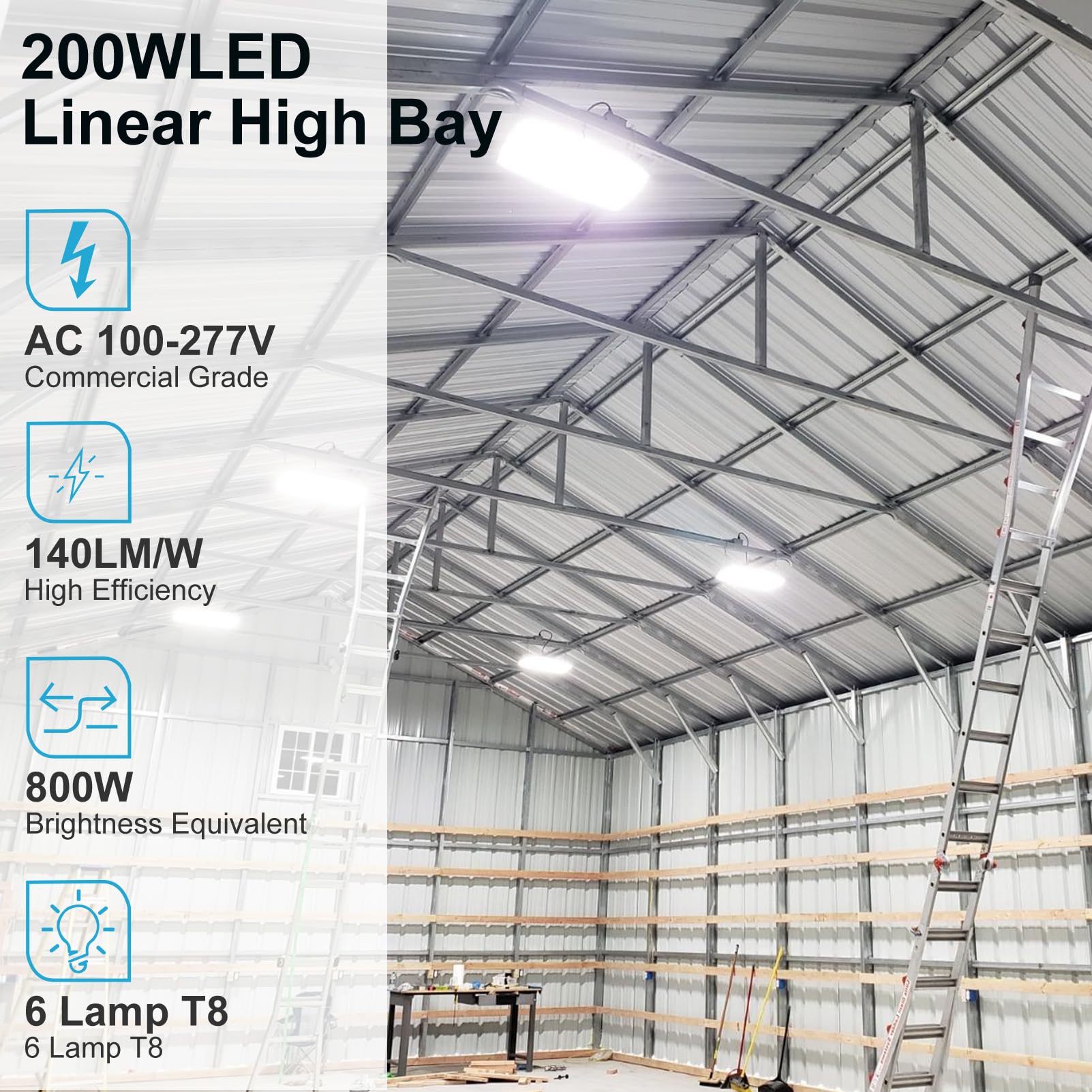 Lightdot LED High Bay Shop Lights, 200W 28000LM, 2FT 8Pack, ETL Listed, White, Model HB-M07-FL