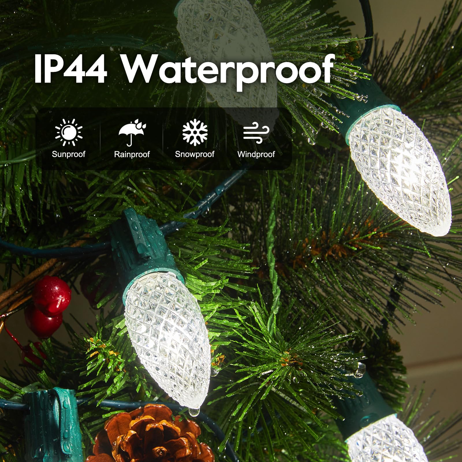 Minetom C9 LED Christmas Lights, 150 FT, 75 LEDs, Connectable, UL Certified, Pure White