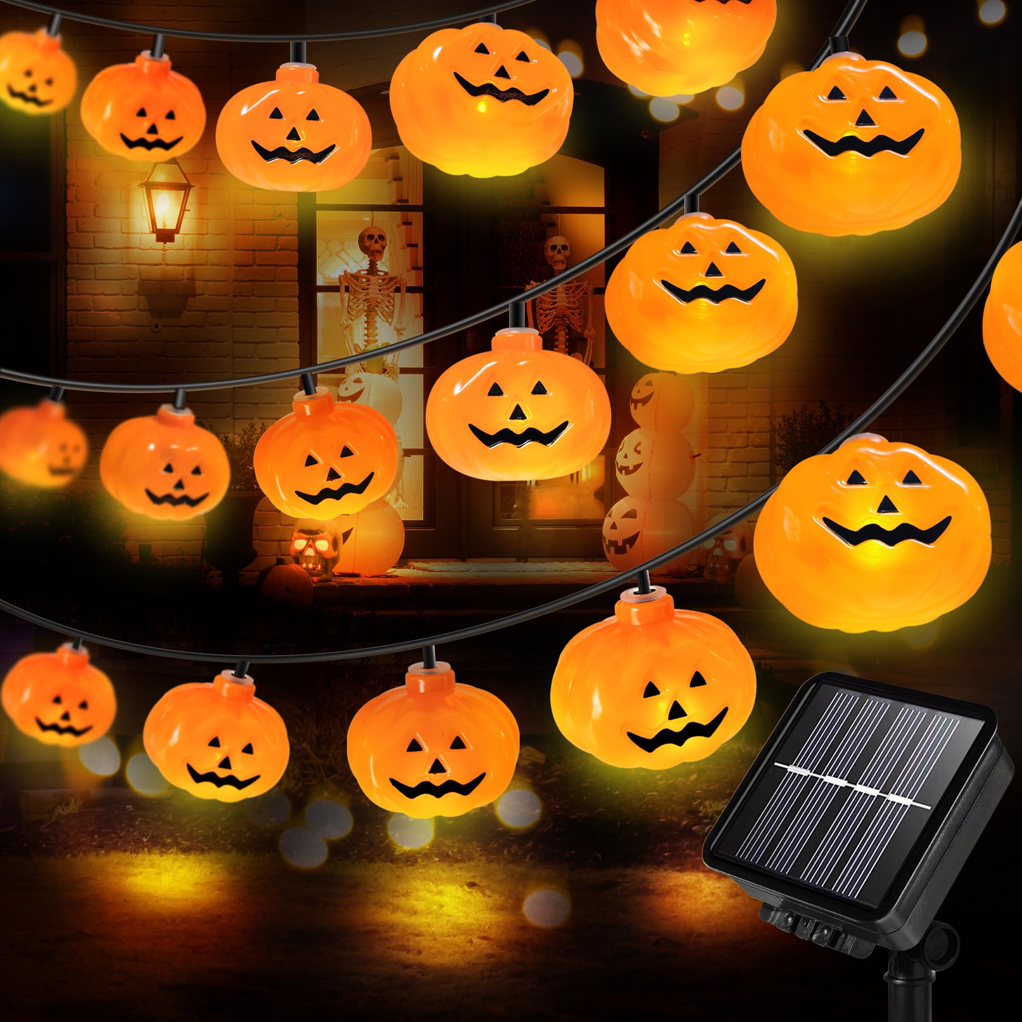 Varmax Solar Halloween Lights Outdoor 40 LEDs, Halloween Pumpkin String Lights with 8 Lighting Modes, Halloween Outdoor Decorations 19.4 FT for Porch, Window, Garden, Yard, Party