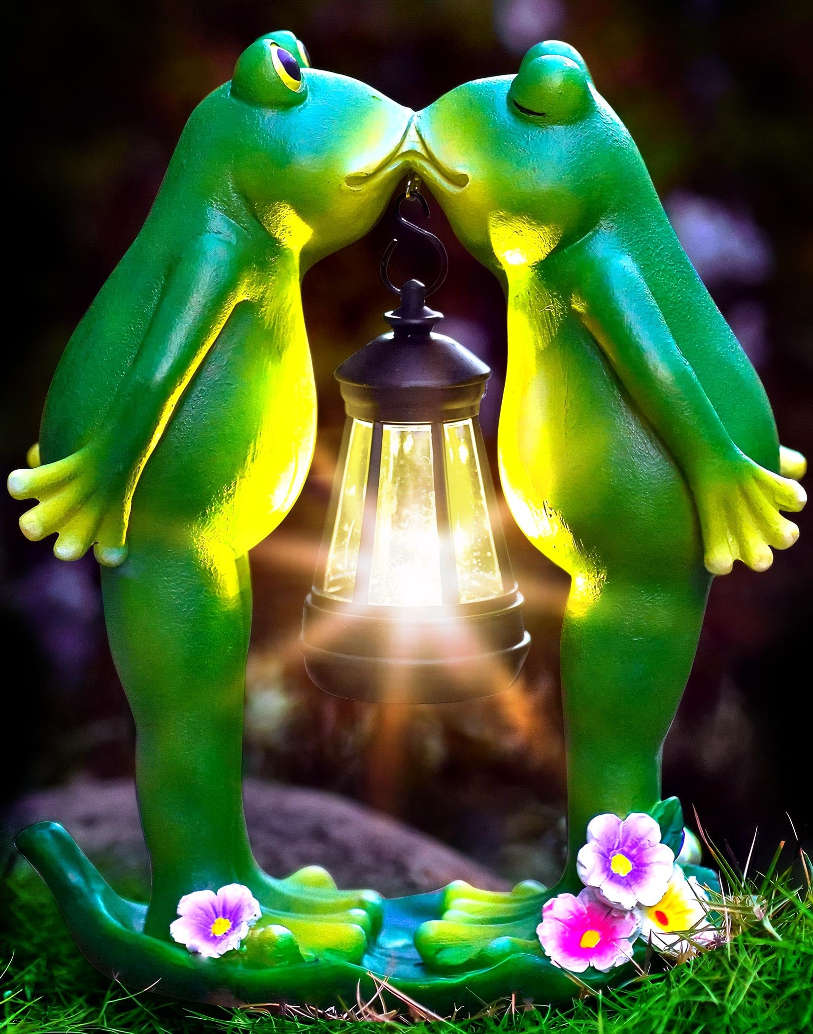 Vereemy Kiss Frogs Statue - Solar Lantern Led Garden Decor For Valentine'S Day, Perfect Gift For Mom