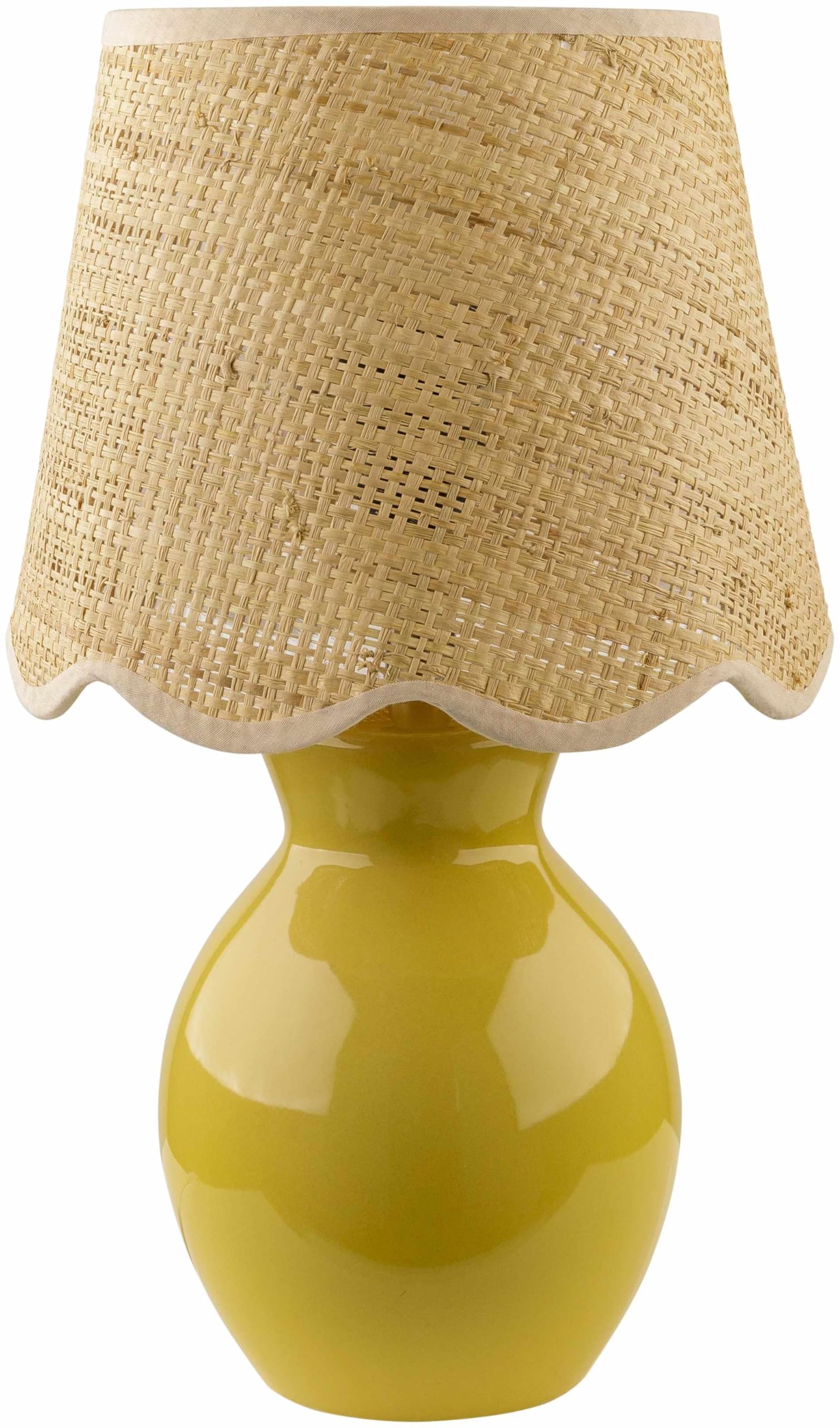 BoutiqueRugs Boho Ceramic and Jute Bedside Table Lamp 15in H Yellow Beige Model SPXZVA7-010