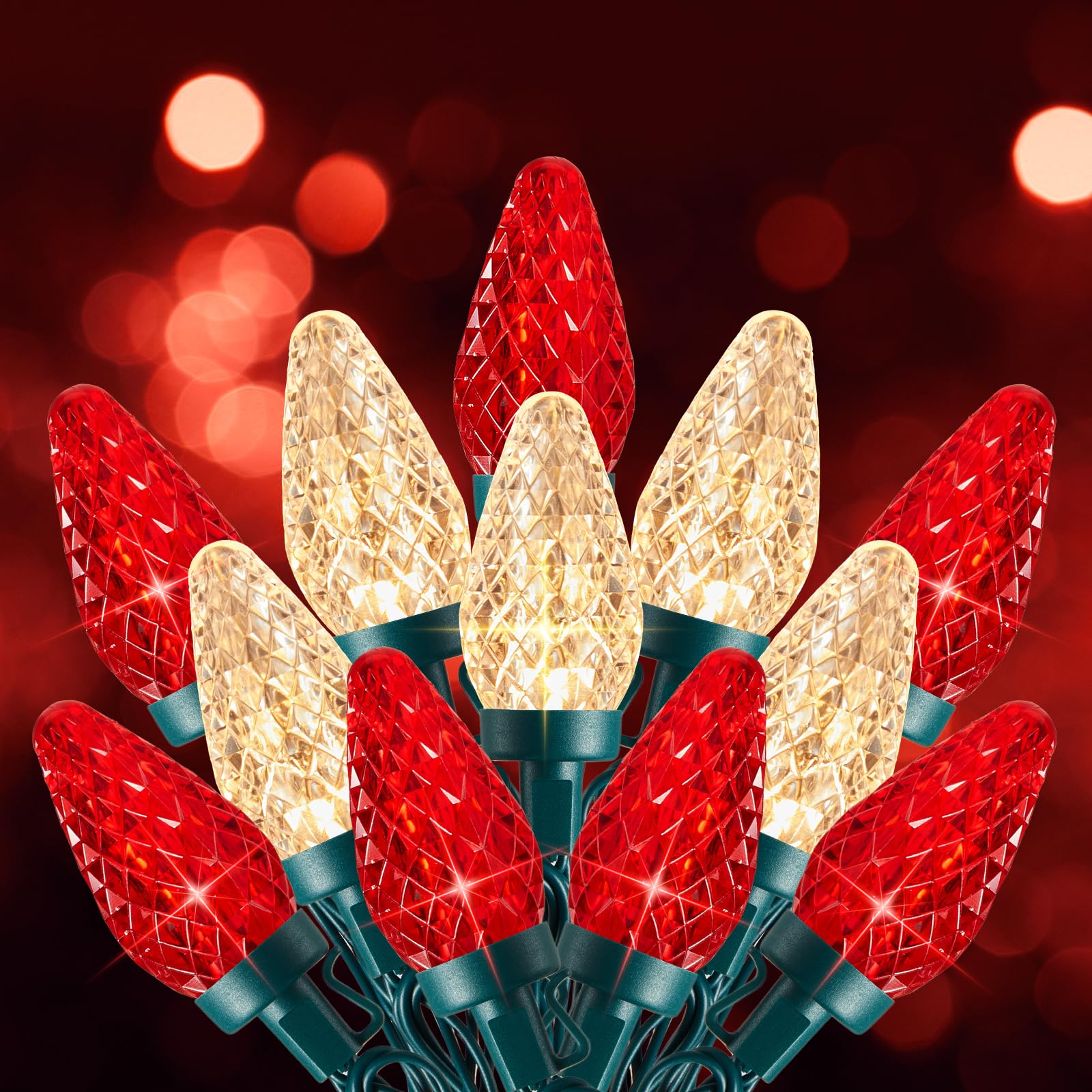 C9 Christmas Lights Outdoor  66 Ft 100 Led Connectable C9 String Lights With 8 Modes And Timer Xmas Tree Patio Roofline Garden Yard Holiday Party Indoor Outdoor Decoration  Red And Warm White