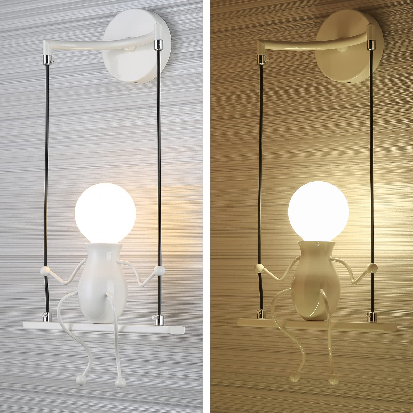 SOUTHPO Wall Light Fixtures Indoor Creative LED Lights for Bedroom Cartoon Little People Swing Wall Lamp Mini Doll Adjustable Wa