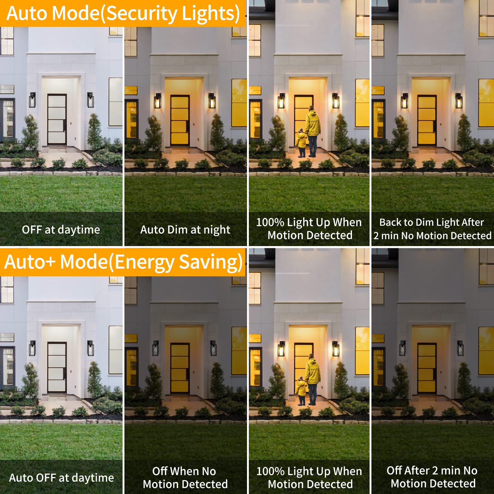 TOBUSA 2-Pack Motion Sensor Outdoor Wall Lights, Waterproof, 13.25" Bronze, Model B05023CPG, Clear Glass Lanterns for Porch & Garage