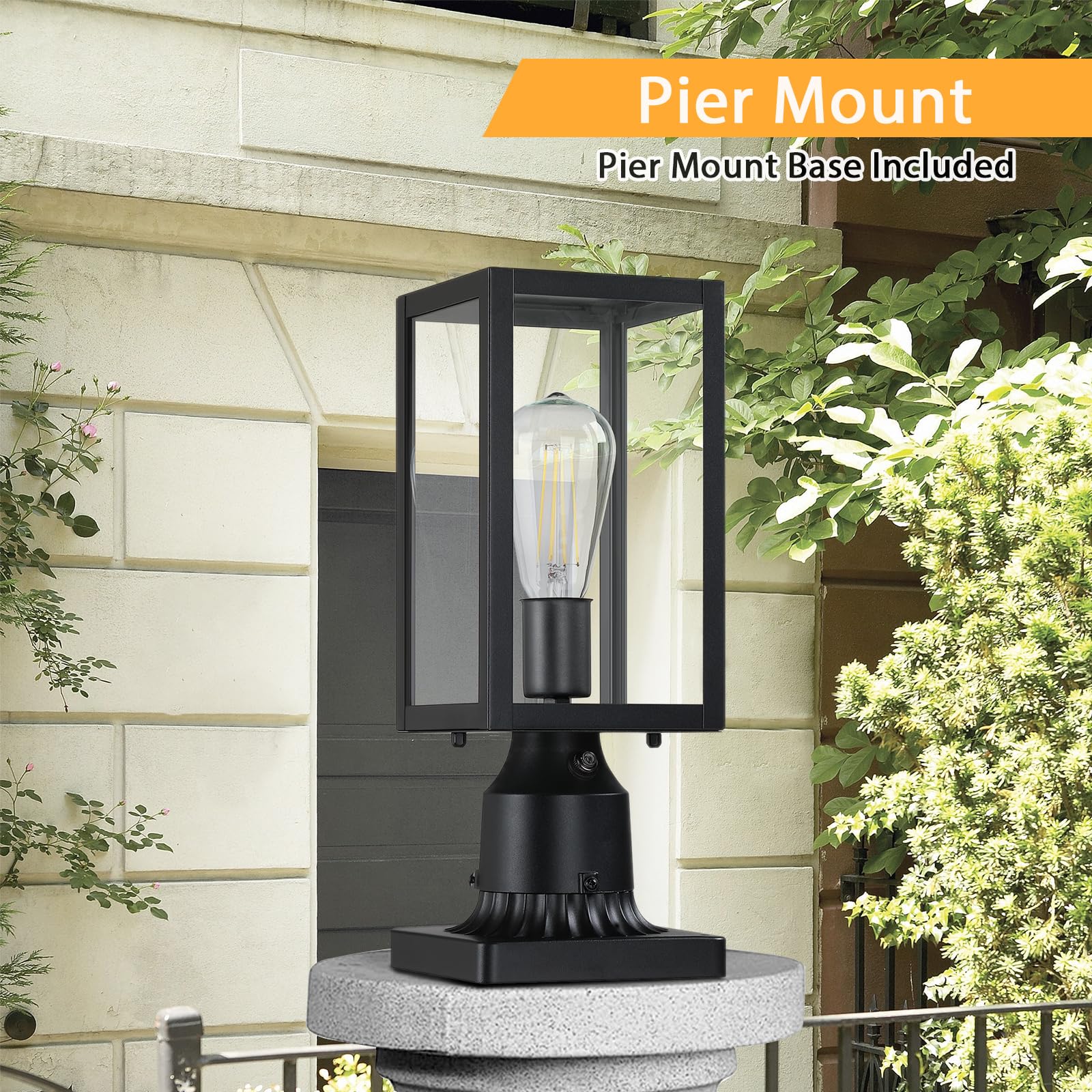 MYHXQ Dusk to Dawn Outdoor Post Lights, Black Metal 2-Pack, Waterproof Lamp Fixture, Model WL305B, Clear Glass for Garden Patio