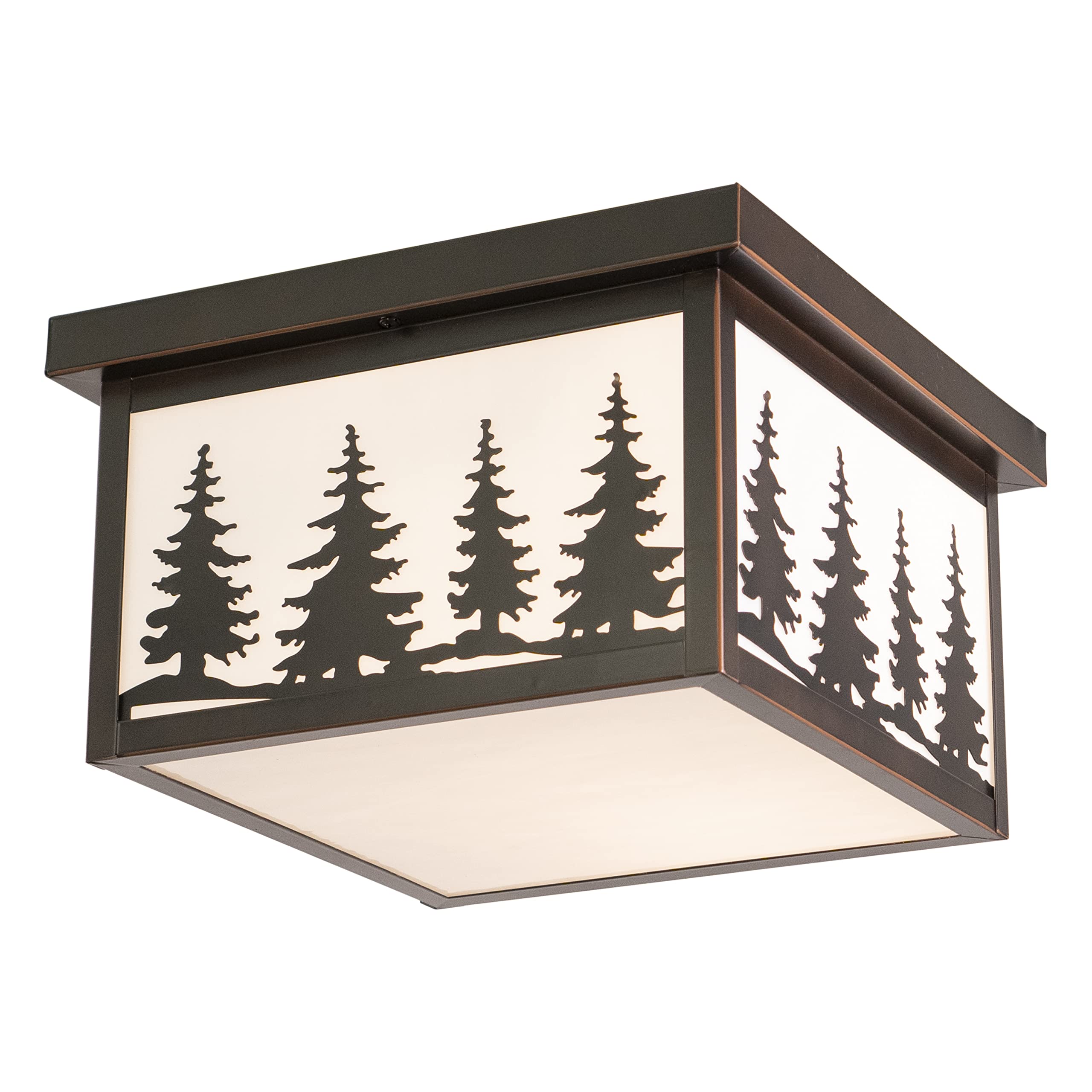 VAXCEL Flush Ceiling Light, Rustic Tree Design, Burnished Bronze, White Tiffany Glass, Dimmable, Indoor/Outdoor, Model OF33412BBZ