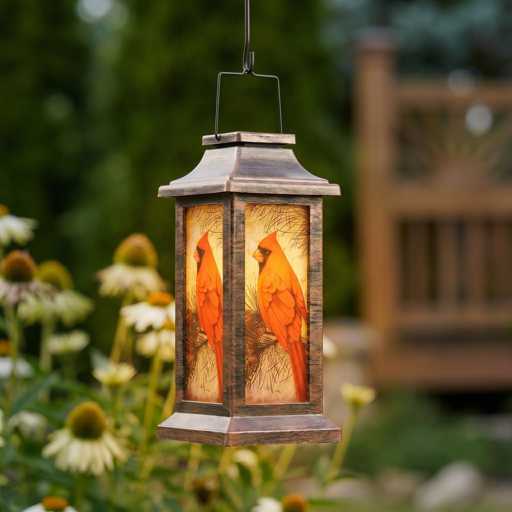 Topadorn Cardinal Bird Solar Lantern, 10 Hanging Outdoor Solar Light, Waterproof LED Decorative Lantern for Garden, Patio, Table