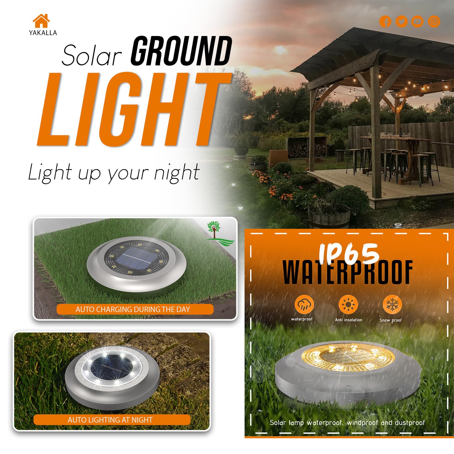 Yakalla Solar Outdoor Lights - 12 Pack Deck Lights, Bright White, Plastic, Model DD-12PCS, Ideal for Landscape, Lawn, Pathway, and Garden