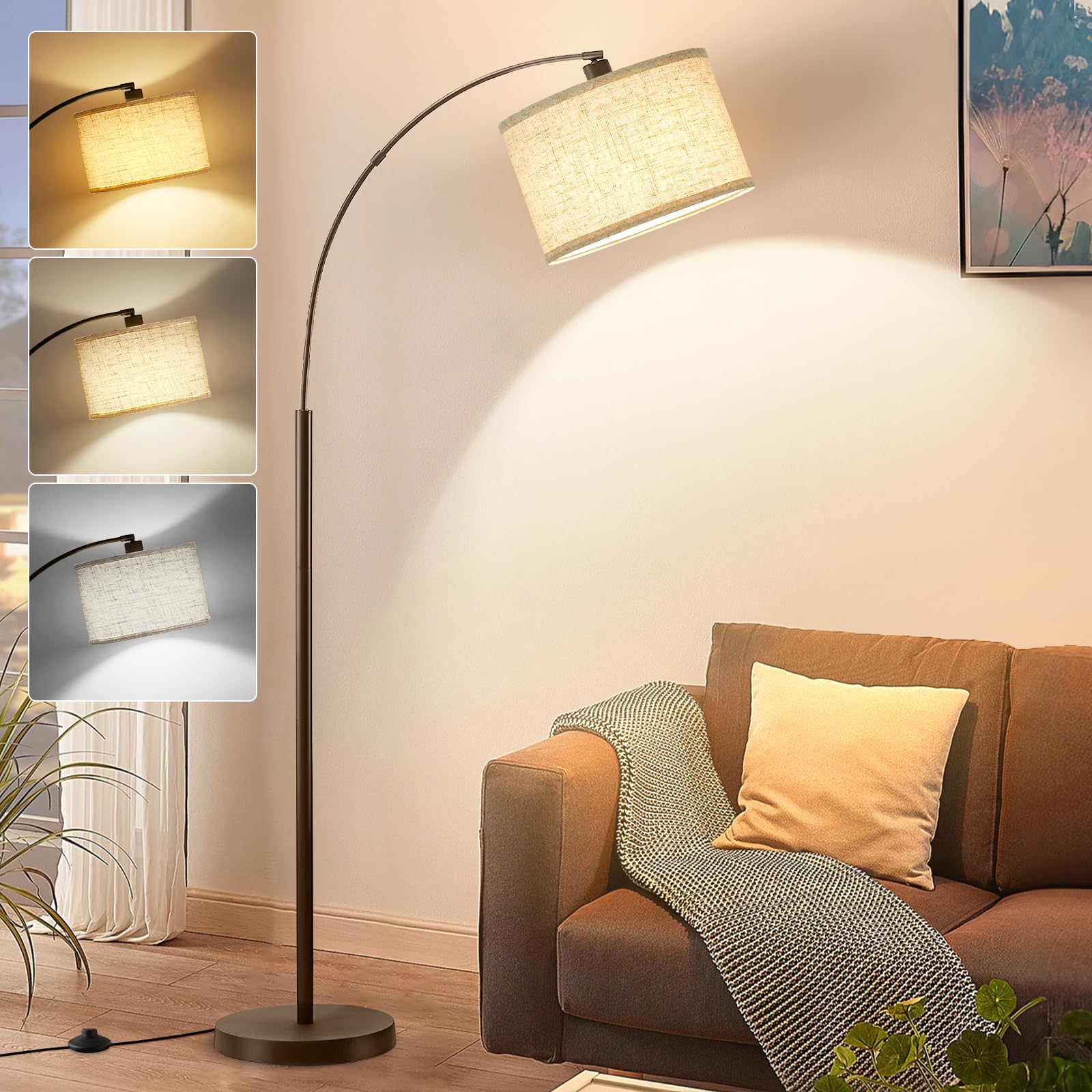 Luvkczc 71'' Arc Floor Lamp for Living Room, Vintage Floor Lamp with Adjustable Lamp Head, Tall Pole Lamp with Foot Pedal Switch