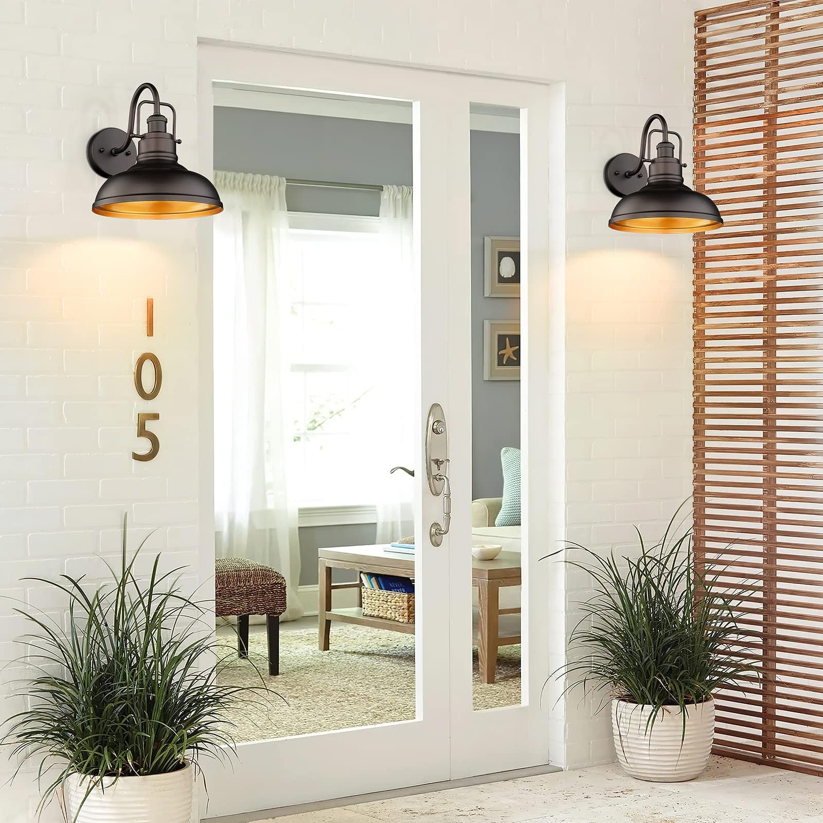 Zeyu Gooseneck Wall Lights 2 Pack, 11 Inch Farmhouse Barn Light Fixtures Indoor And Outdoor, Metal Dome Shade In Oil Rubbed Bron