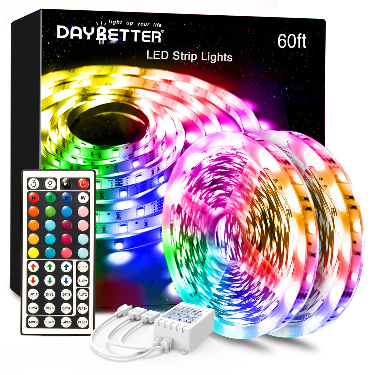 Daybetter Led Lights Color Changing Led Strip Lights With Remote Controller 60Ft, 2 Rolls Of 30Ft Led Lights For Bedroom, Home D