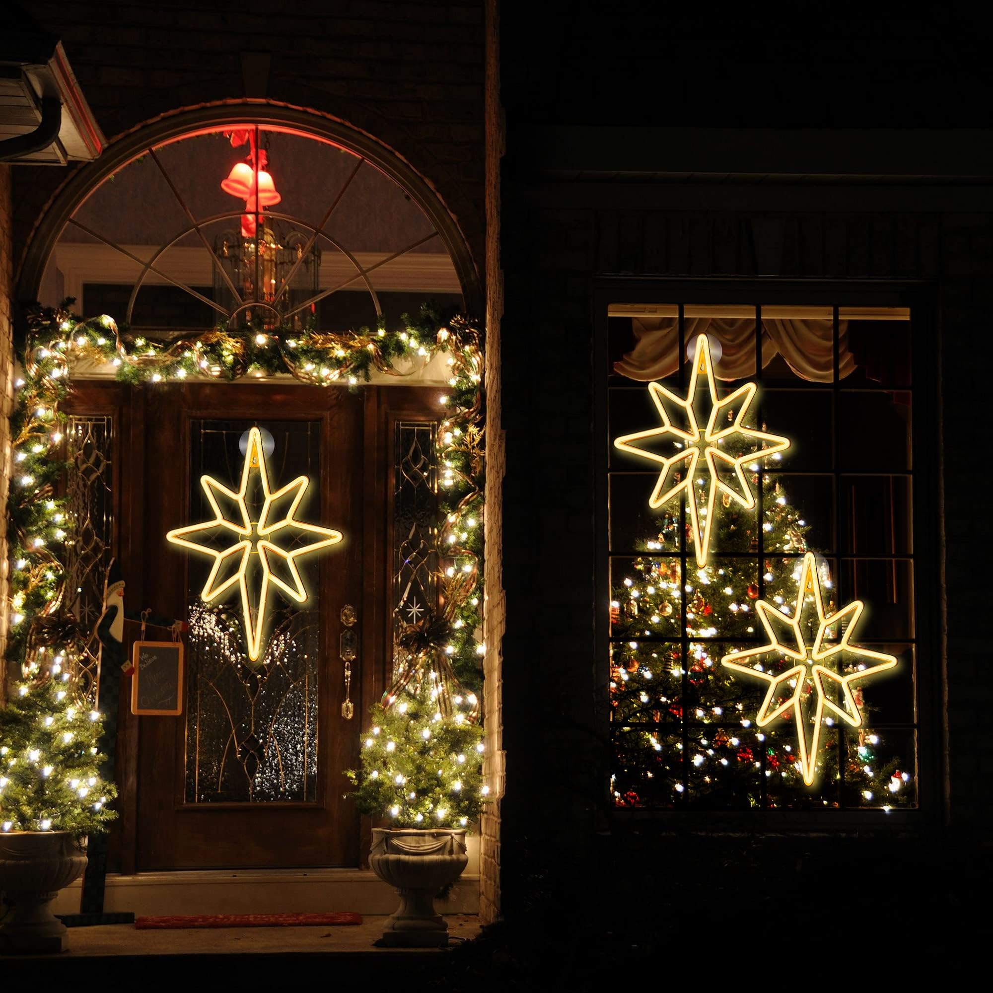 Enhon Bethlehem Star Window Light – 16 Inch USB/Battery Operated Acrylic Decor – Warm White, Christmas Neon for Indoor/Outdoor Use