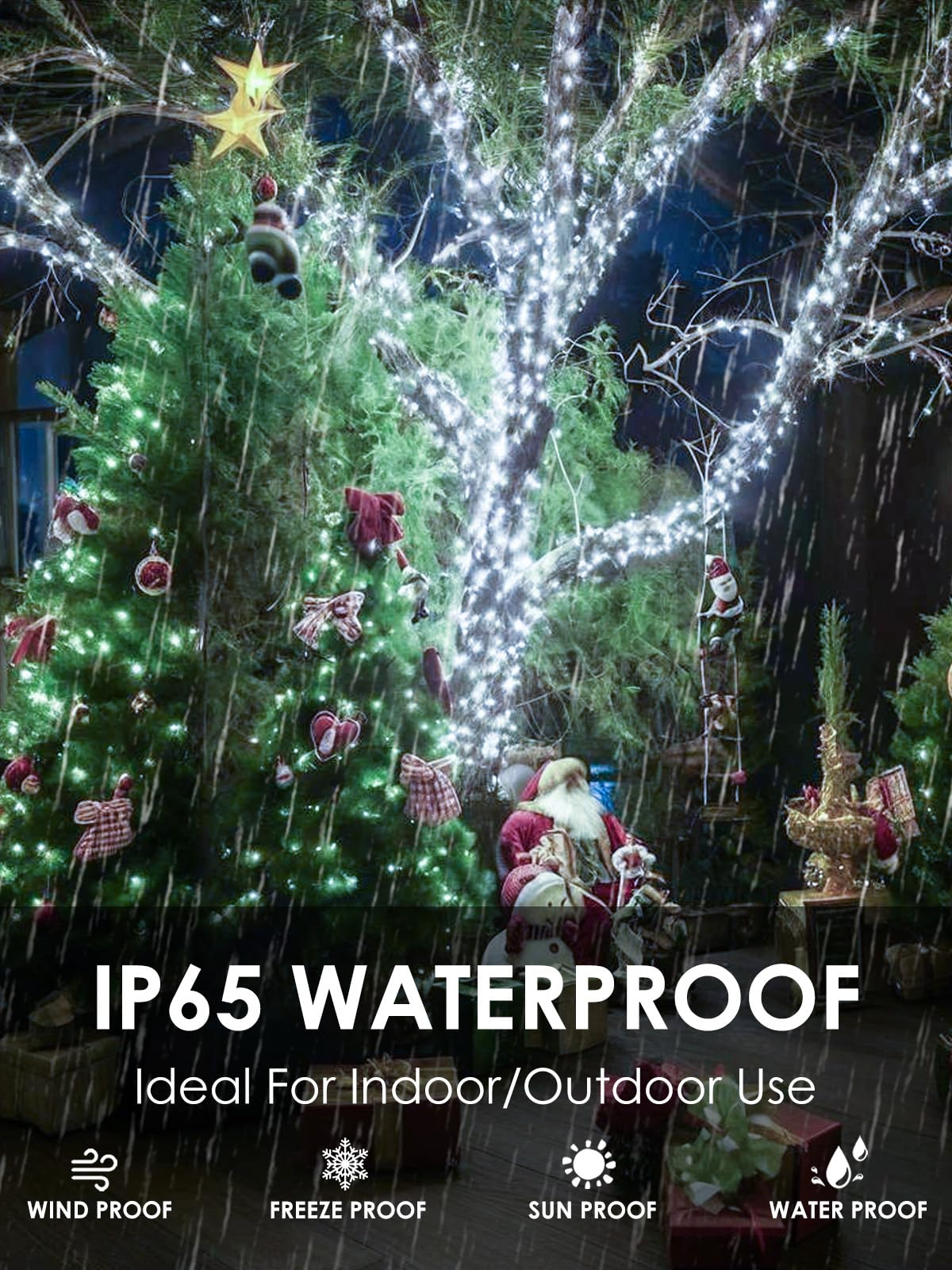 EXF Solar String Lights 200LED 66FT Green Wire Cool White Waterproof 2 Pack, 8 Modes for Outdoor Christmas Decor