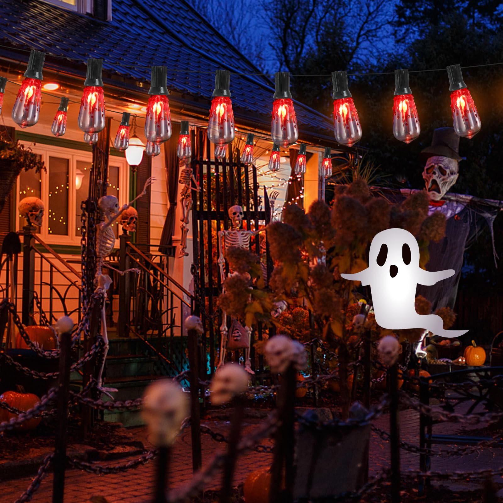 Halloween St40 Light Bulbs, St40 Clear Flickering Replacement Bulbs With E17 Intermediate Base Edison Bulbs For St40 Halloween Outdoor Patio Backyard String Lights-10 Pack