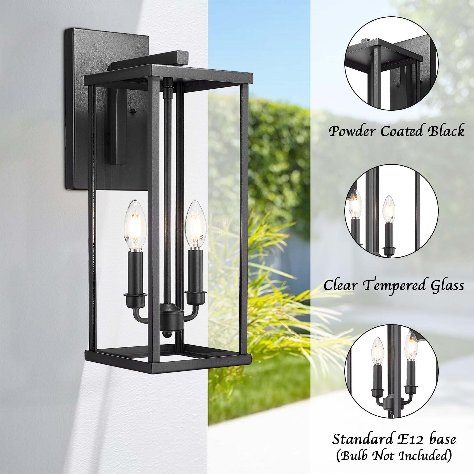 Bestshared Outdoor Wall Light Sconce, 20" Black Metal, Weather Resistant, Hardwired for Porch/Patio, Model 4176, 1 Pack