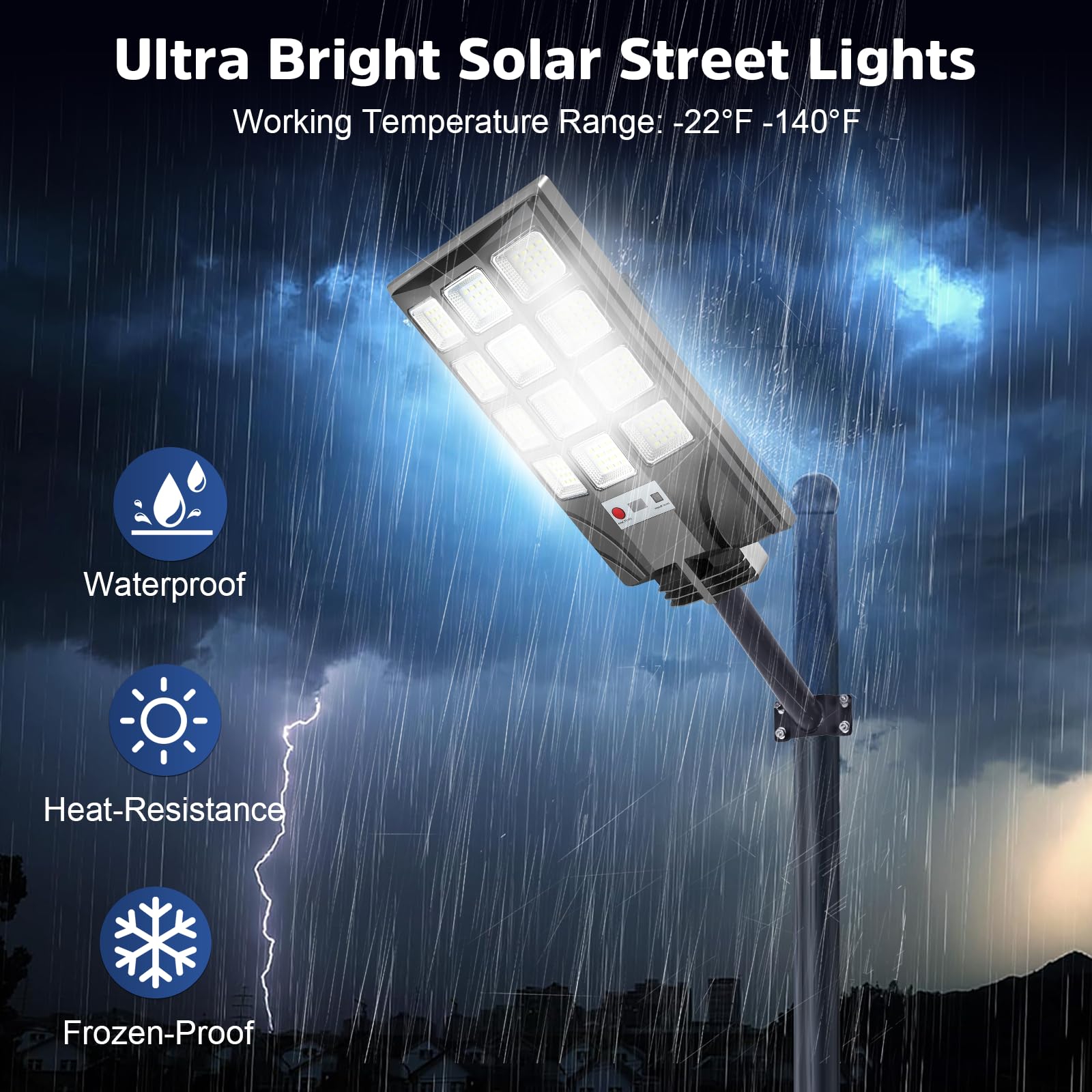 CNOIJUTS Solar Street Lights 20000LM 6500K LED Motion Sensor 2-Pack Black