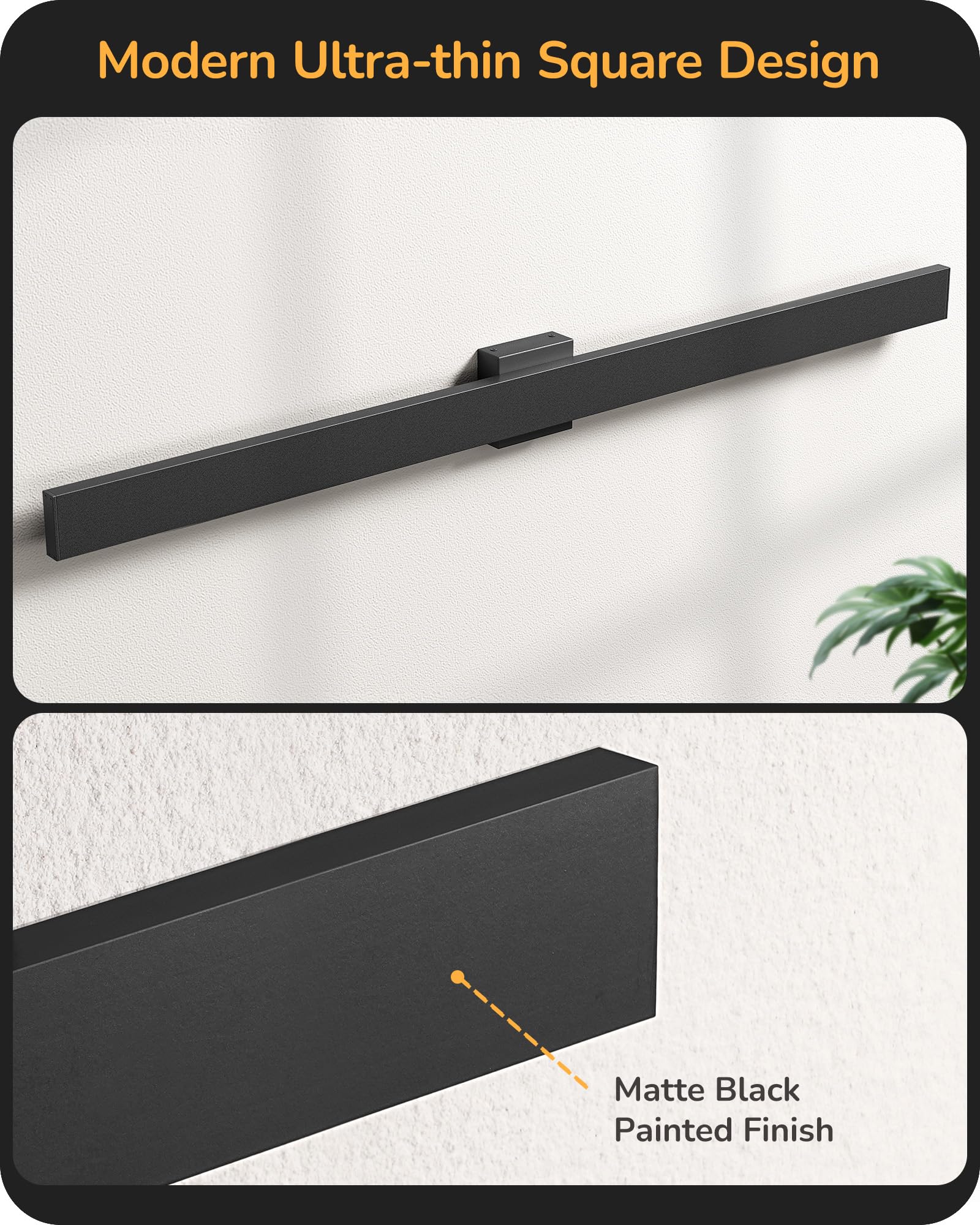 EDISHINE 47" LED Outdoor Wall Lights, IP65 Waterproof, Dimmable 10%-100%, Black, Modern Design, 2 Pack, Model BD050