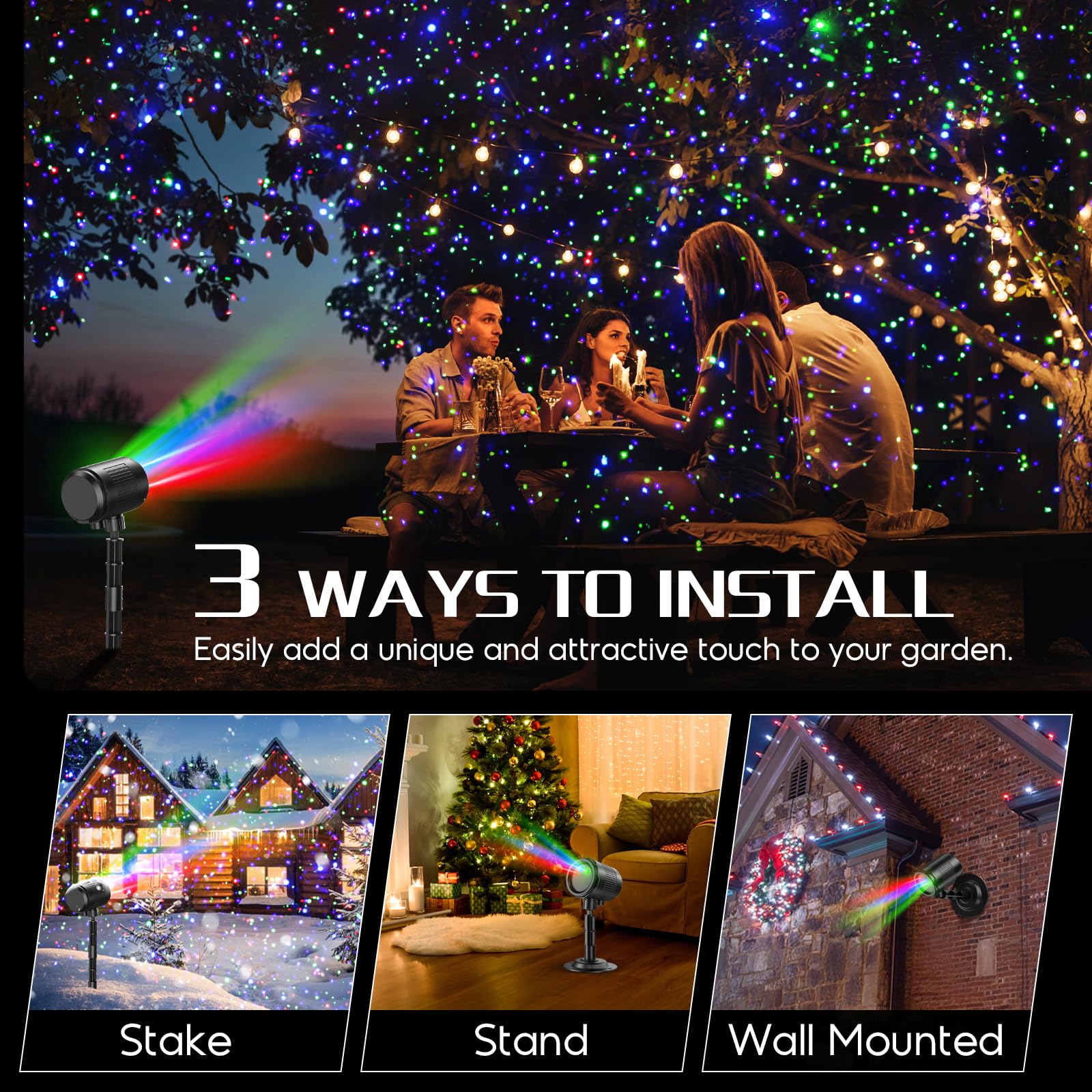 Christmas Projector Lights Outdoor, 3 Color Firefly Light Show, Ip65 Waterproof Light Projector Outdoor With Remote Control And