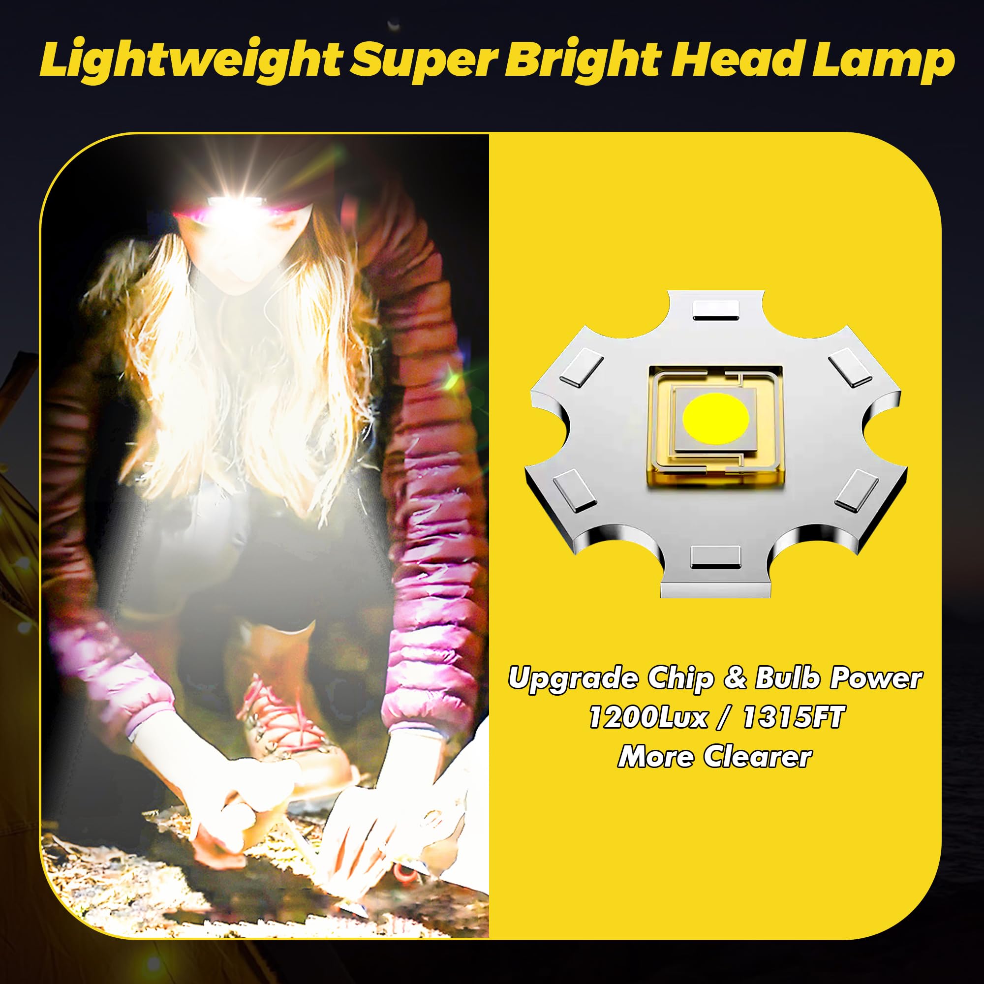 3pcs Lightweight Motion Sensor Red Light Headlamp, 3000 Lux 11 Kinds Modes Energy Saving IPX6 Waterproof Head Lamp, Adjustable H
