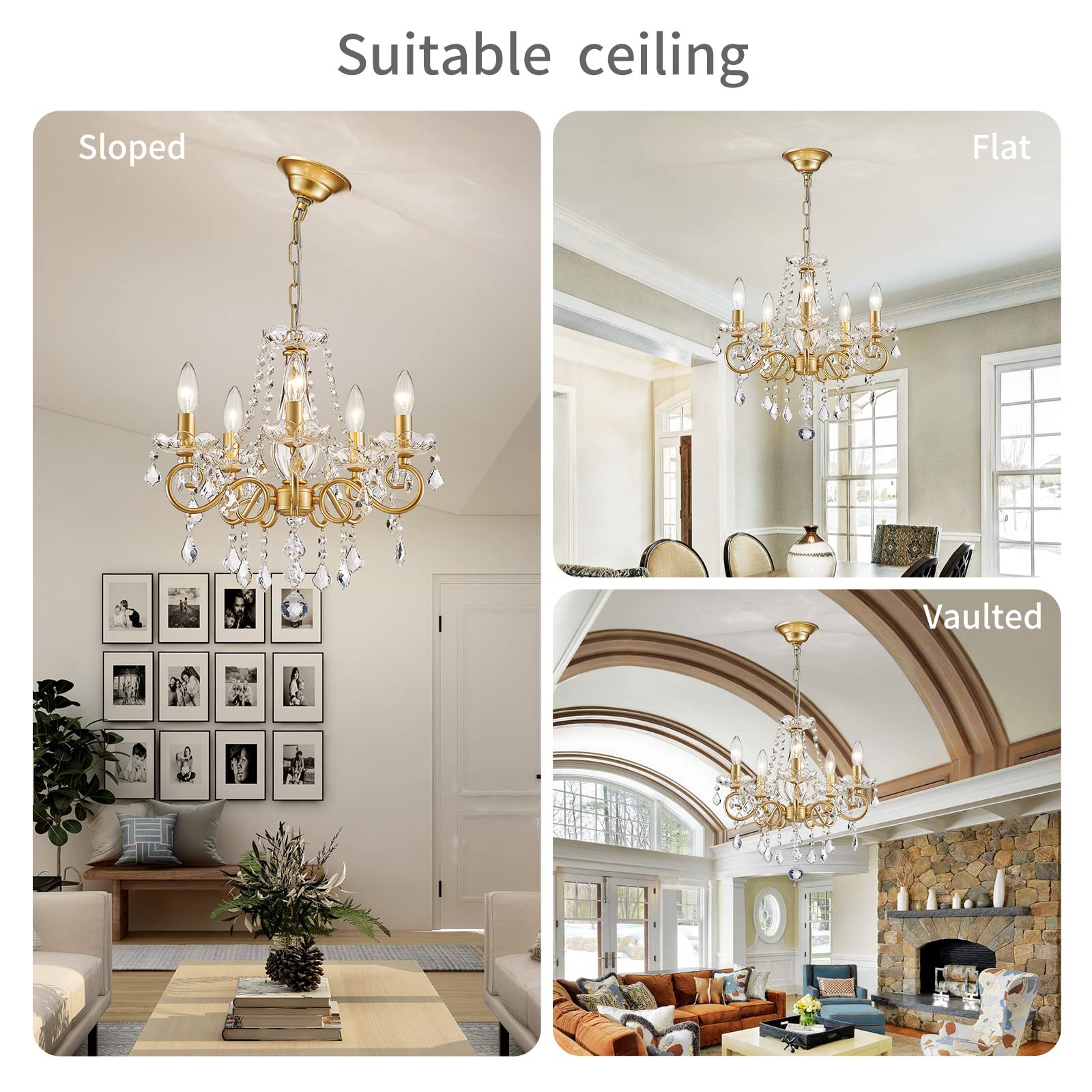 ANJIADENGSHI Mini Crystal Chandelier, K9 Crystal, Gold, 16.5" High x 17" Wide, Model CL-0011G, Perfect for Living Room Lighting