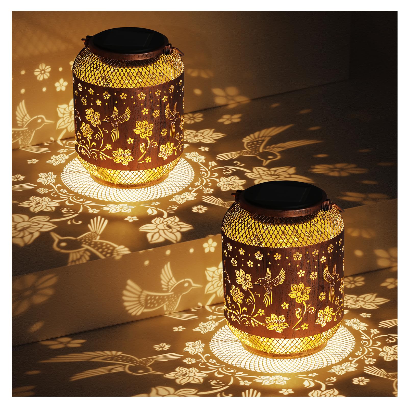 Aitenisen 2 Pack Bronze Hummingbird Solar Lanterns - Waterproof Garden Decor For Outdoor Spaces