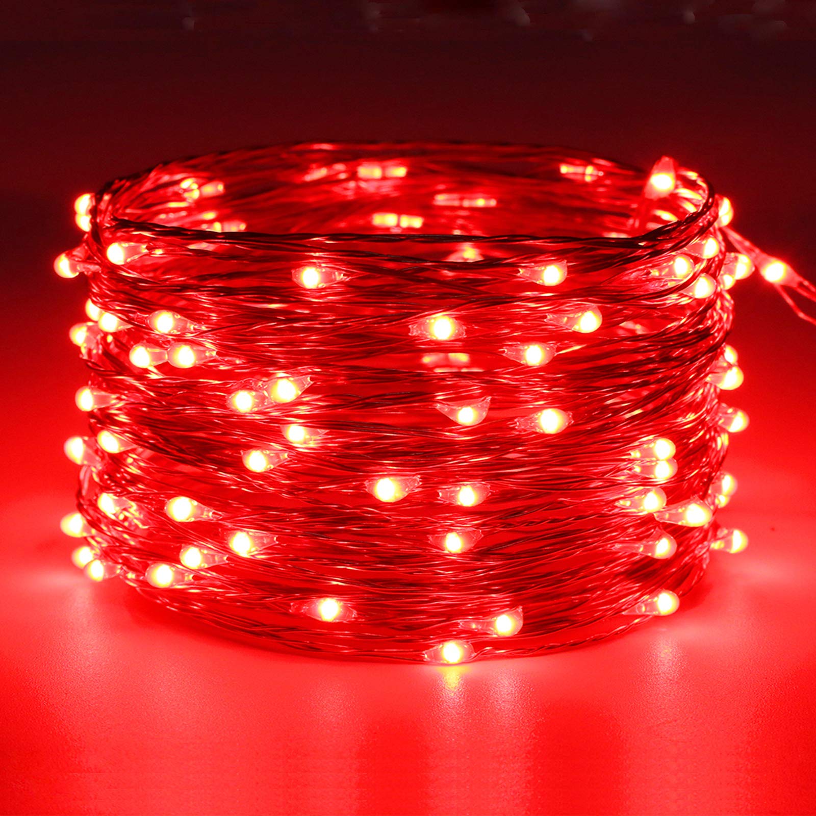 Ruichen 33Ft 100 Led Dimmable Fairy String Lights, Red Copper Wire With Remote