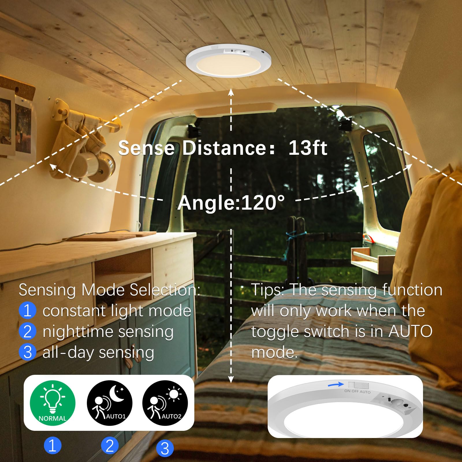 Battery Operated Led Celling Lights Fixture With Auto Motion Sensor, Smart Body Sensor Ceiling-Mounted Lamps With 3 Colors/Brigh
