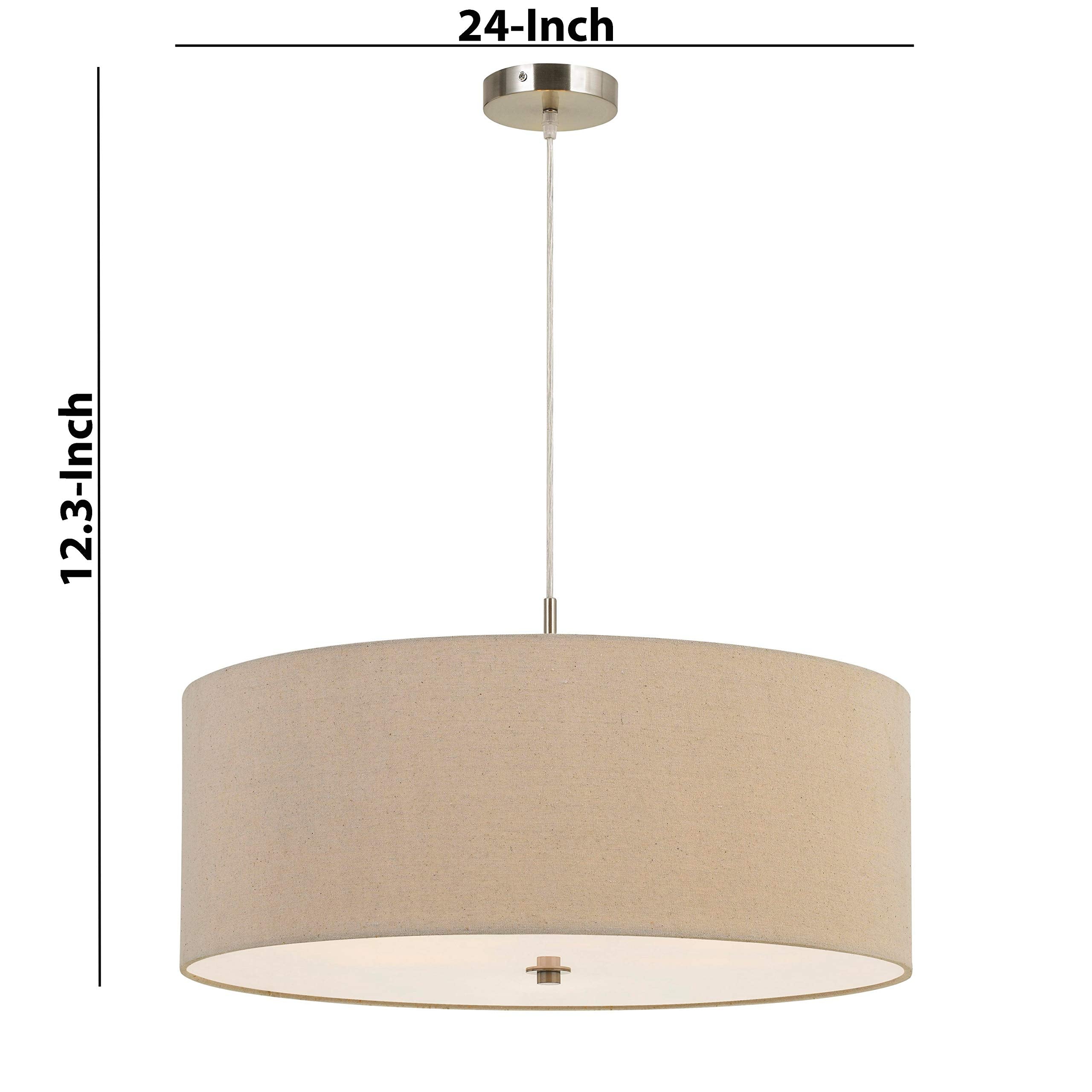 Benzara 60W Drum Shade Pendant Fixture, Metal, Beige and Silver, Model BM224706
