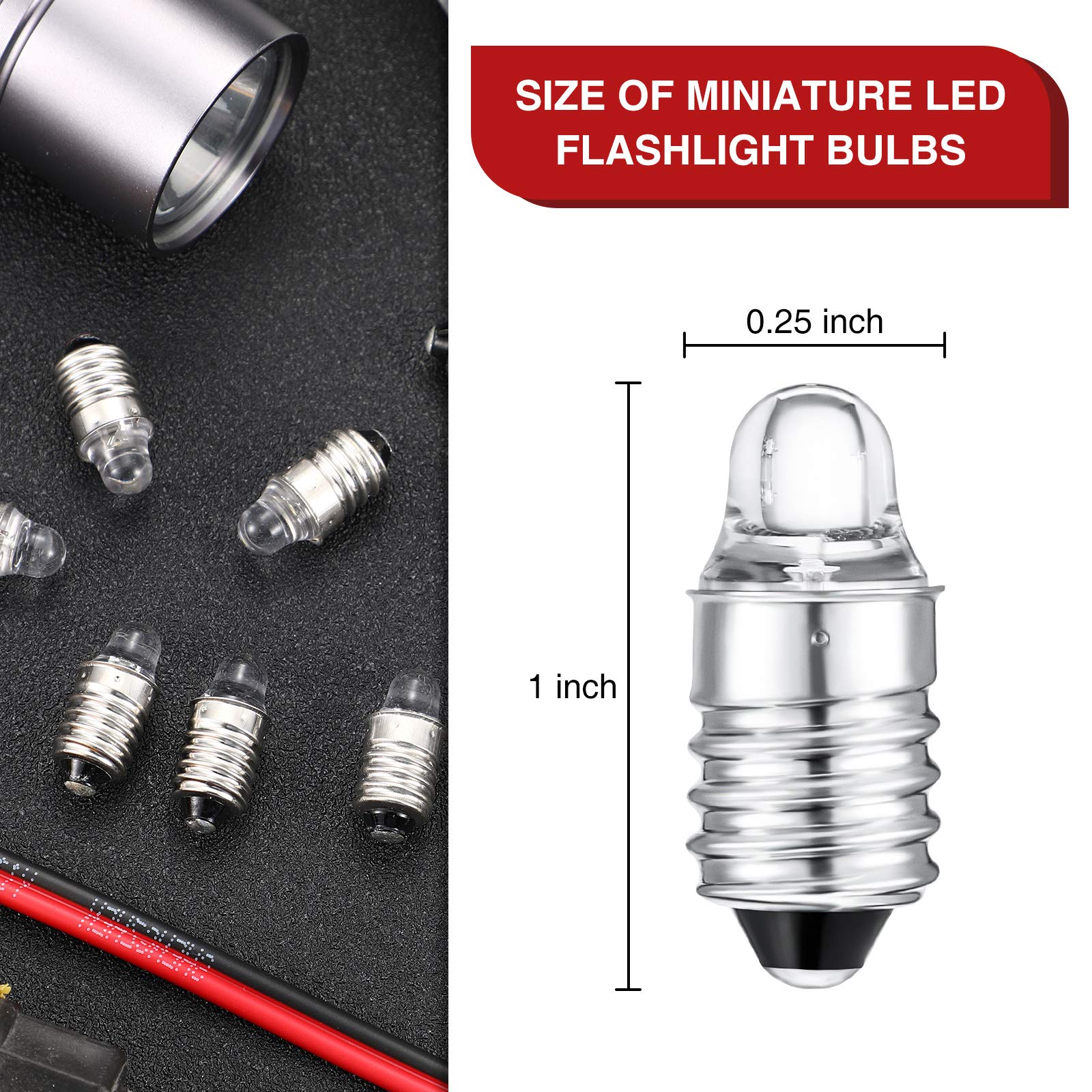 Honoson 10 Pieces E10 Led Bulbs 3 Volt Miniature Flashlight E10 Replacement Bulbs Mini Lamps Cool White