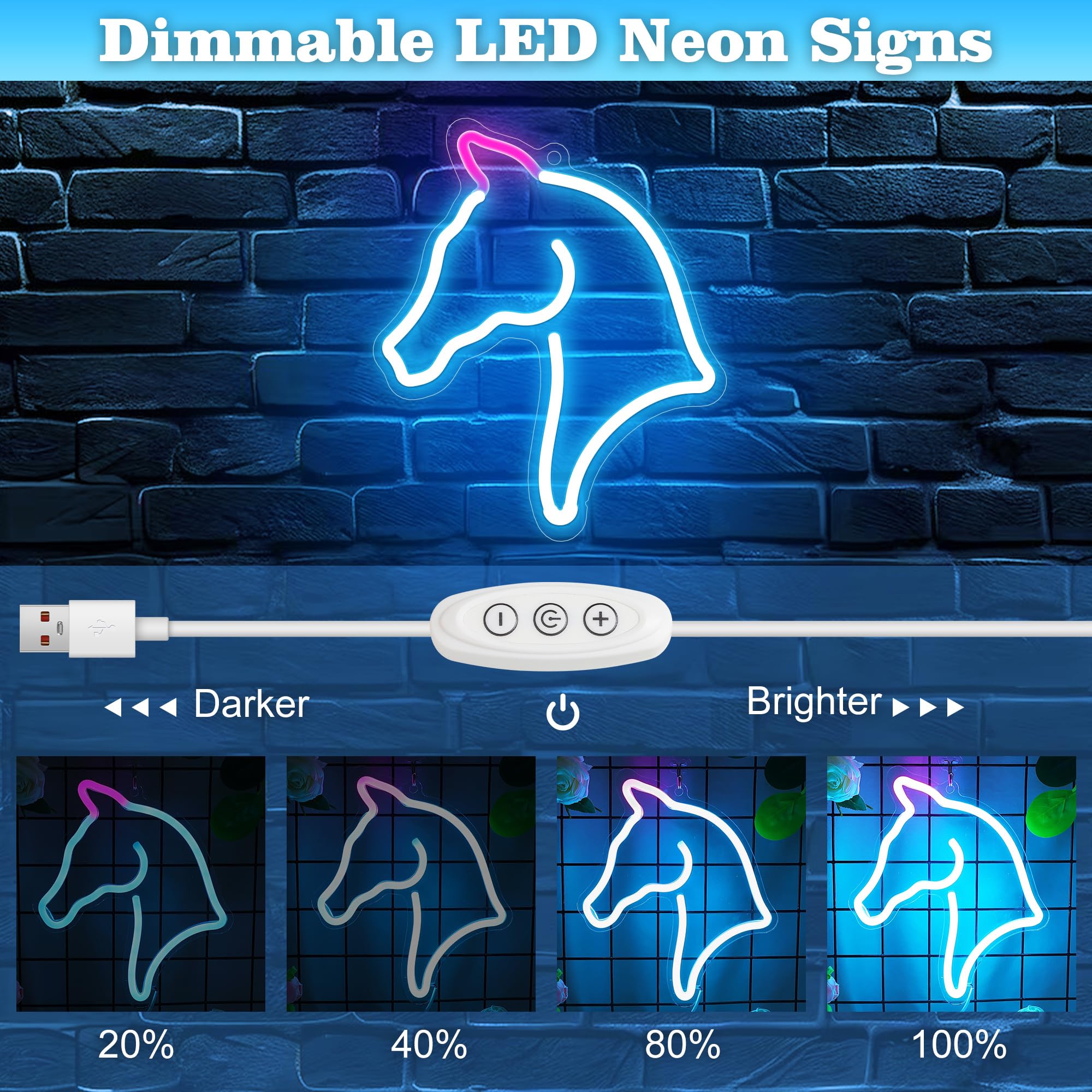 Anywin Neon Horse Sign for Wall Decor, LED Light, 12x16 inches, Ideal Gift for Kids, Girls, Women