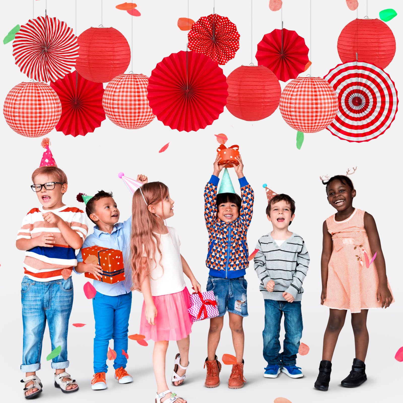 Peywot 15Pcs Red Party Decorations Supplies Set, Hanging Red Paper Lanterns Paper Fans For Home Decor Birthday Wedding Graduatio