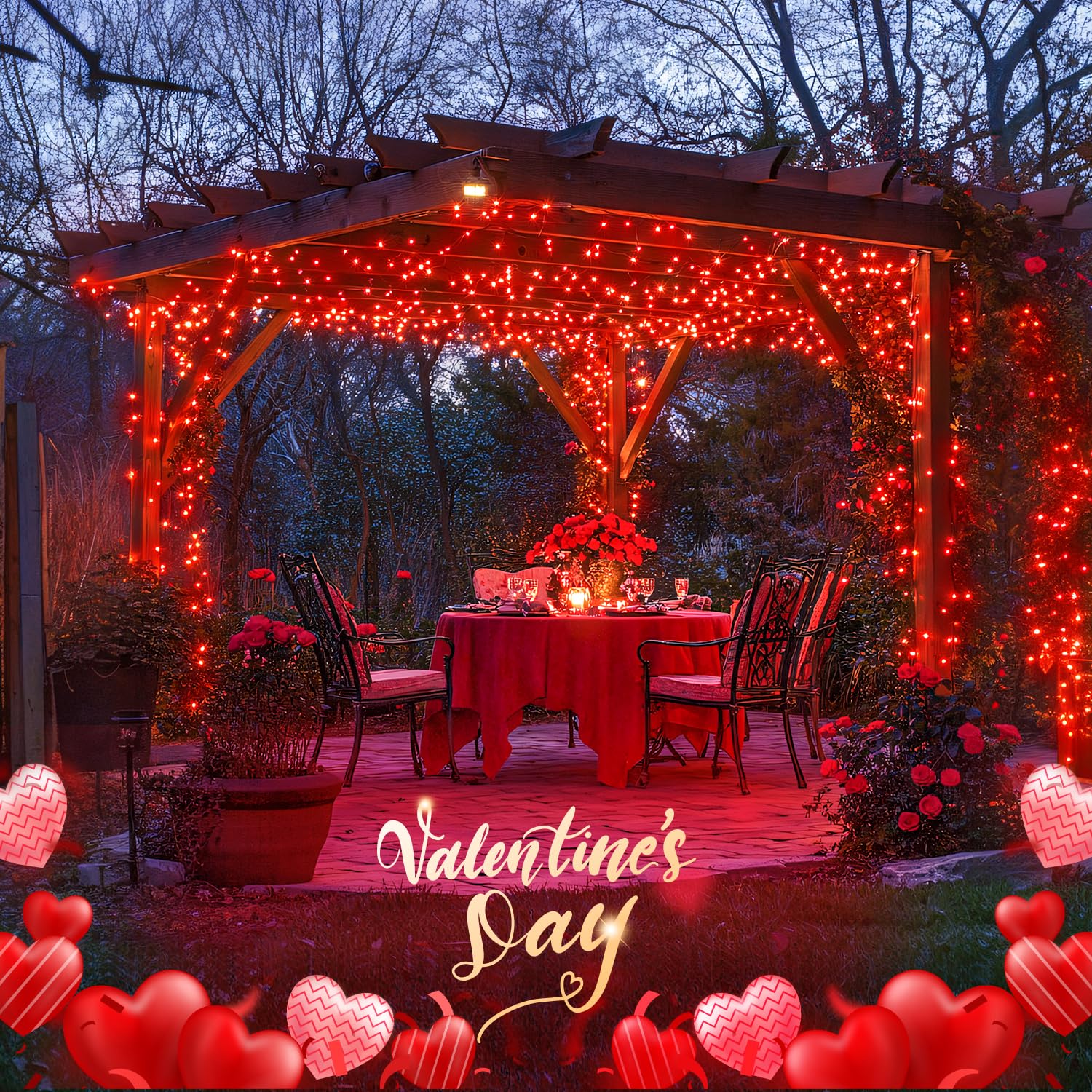 Jmexsuss 400 Led Red Valentines Day Lights, 132Ft Red String Lights Plug In With Remote, Indoor Outdoor Red Lights For Valentine