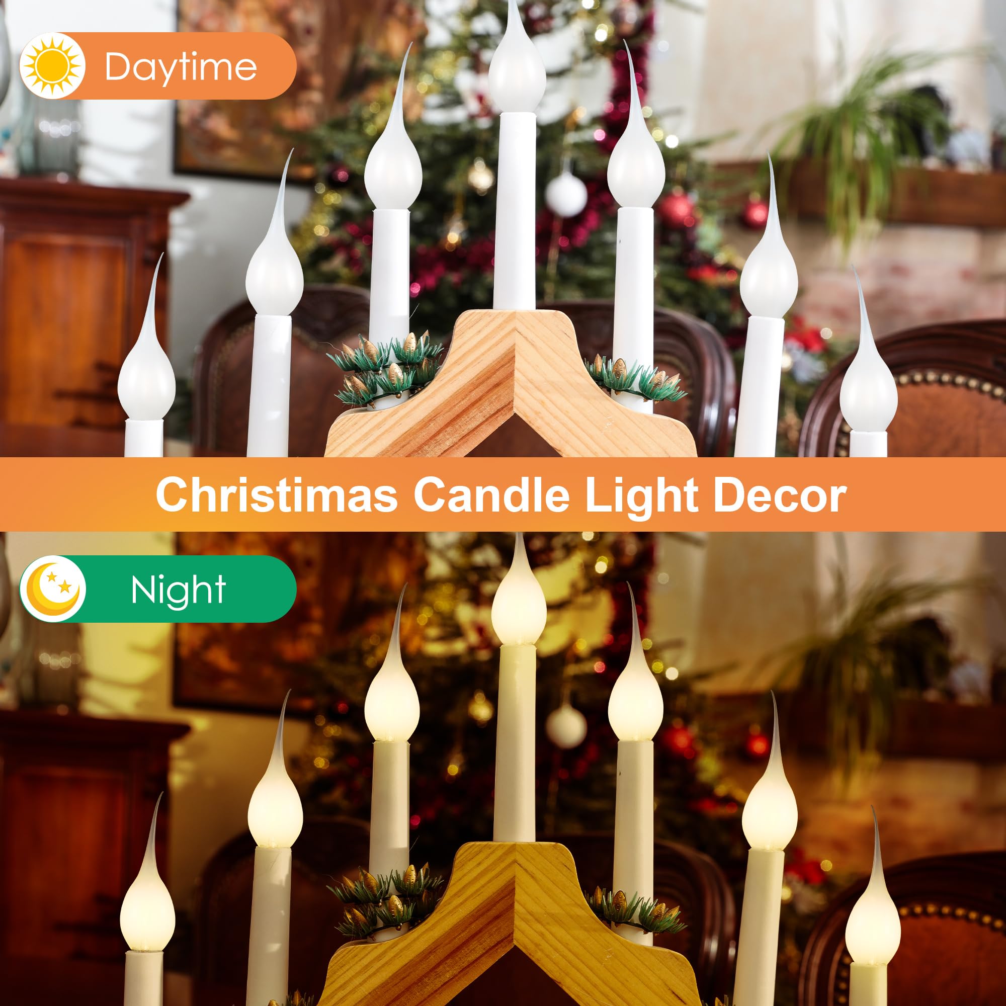 Meonum Silicone Dipped Candle Light Bulbs, 18 Pcs, 0.7W C7 E12, Gold Glow, Soft Coating for Chandelier & Candelabra