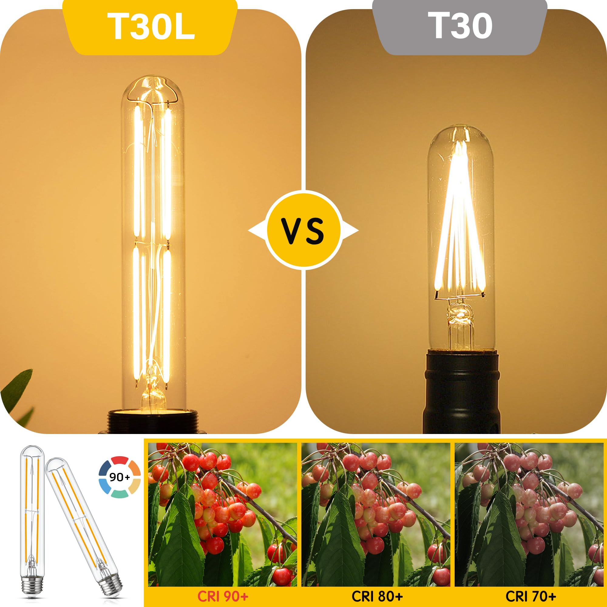 Sphoon Tubular Light Bulb 7.3 Inch Dimmable T10 Led Bulb E26 6W 60 Watts Edison Bulbs 2700K Solf White,185Mm Long For Wall Sconc