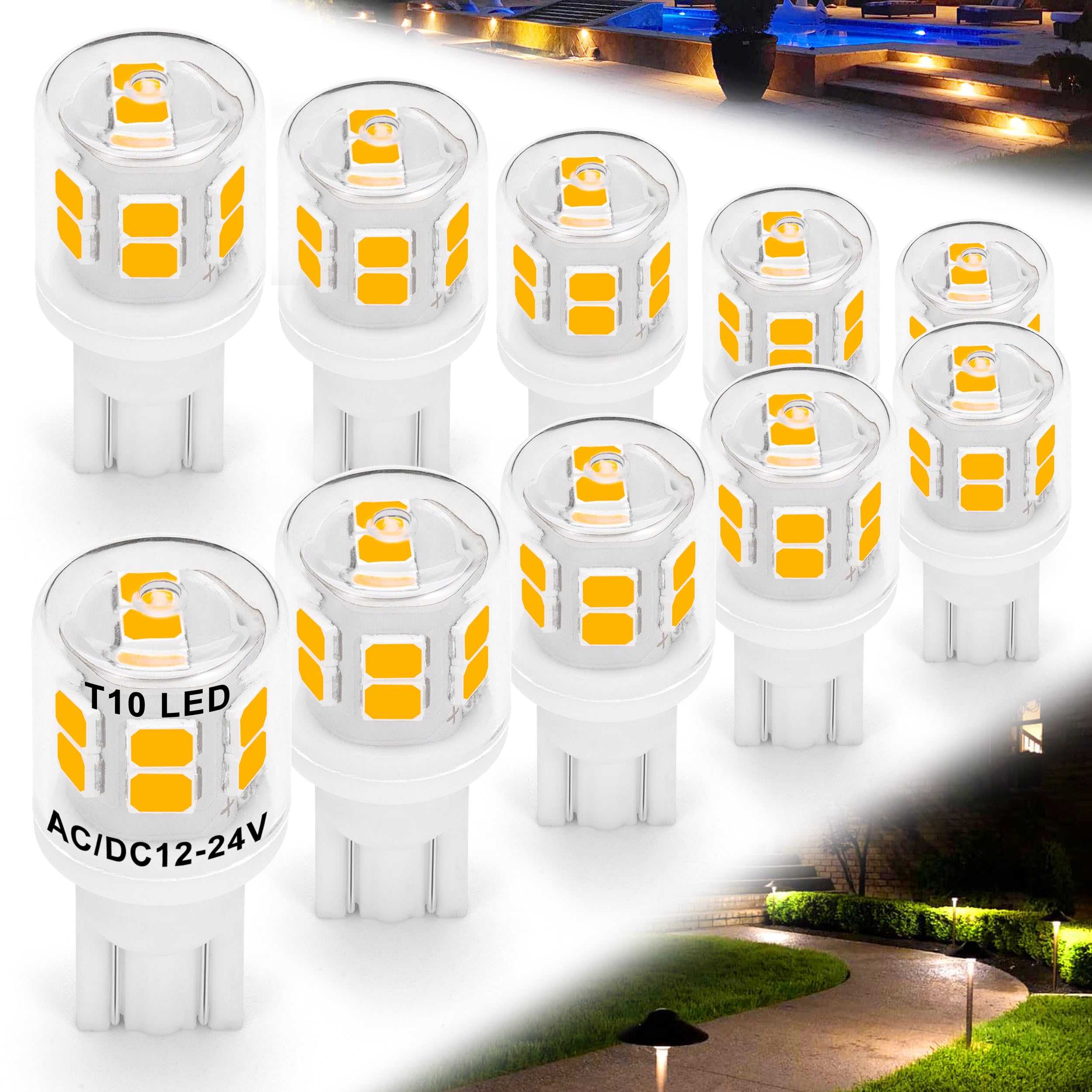 Hylroe Low Voltage T5 T10 Led Bulbs 2 Watt Equivalent 11W 18W Warm White 2700K 300 Lumen Ac/Dc 12-24V 921 194 Wedge Base Led Bul