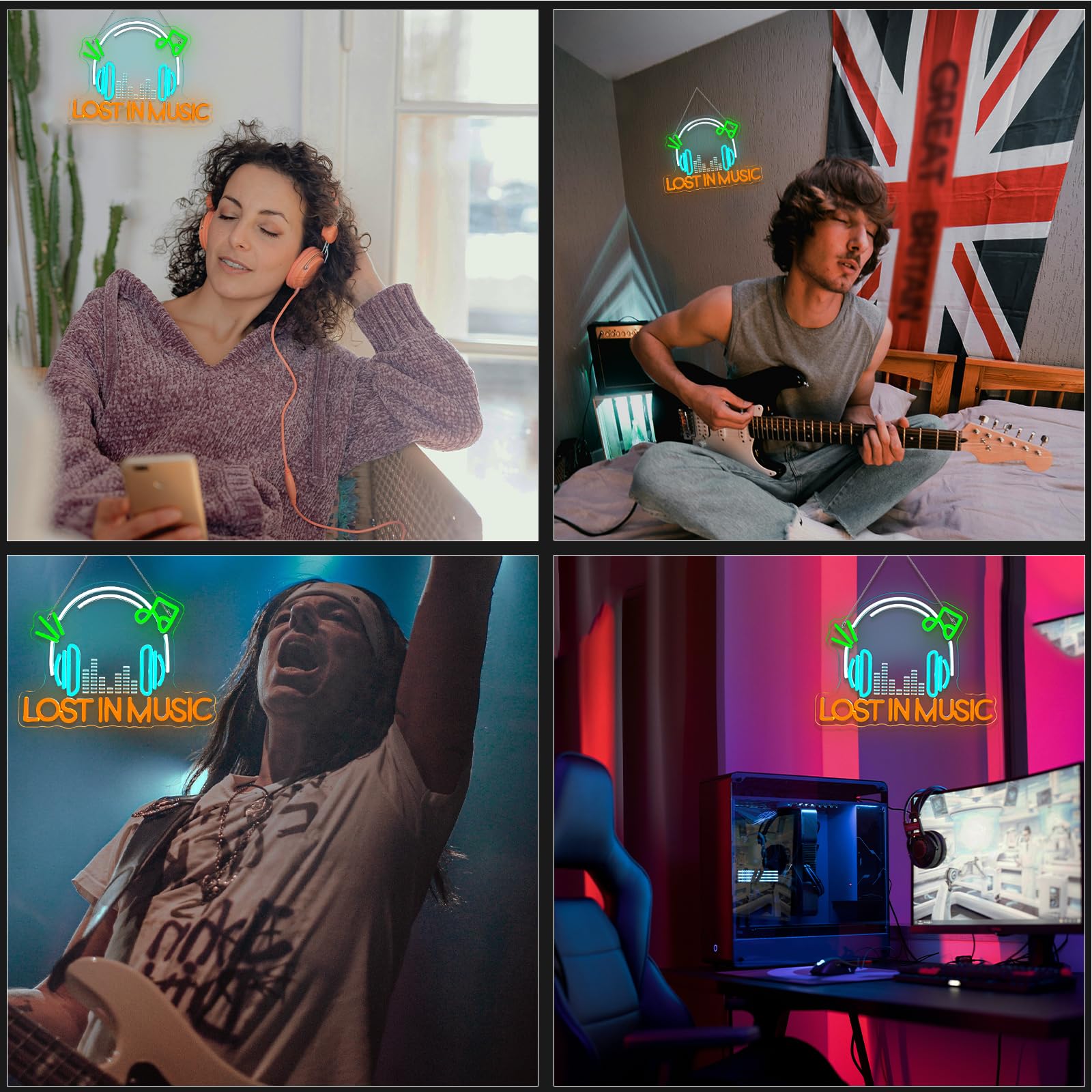 Looklight Live Music Neon Sign Lost In Music Neon Signs For Wall Decor Led Lights For Studio Disco Party Karaoke Bar Club Pub Rock And Roll Bedroom Decorations Gifts