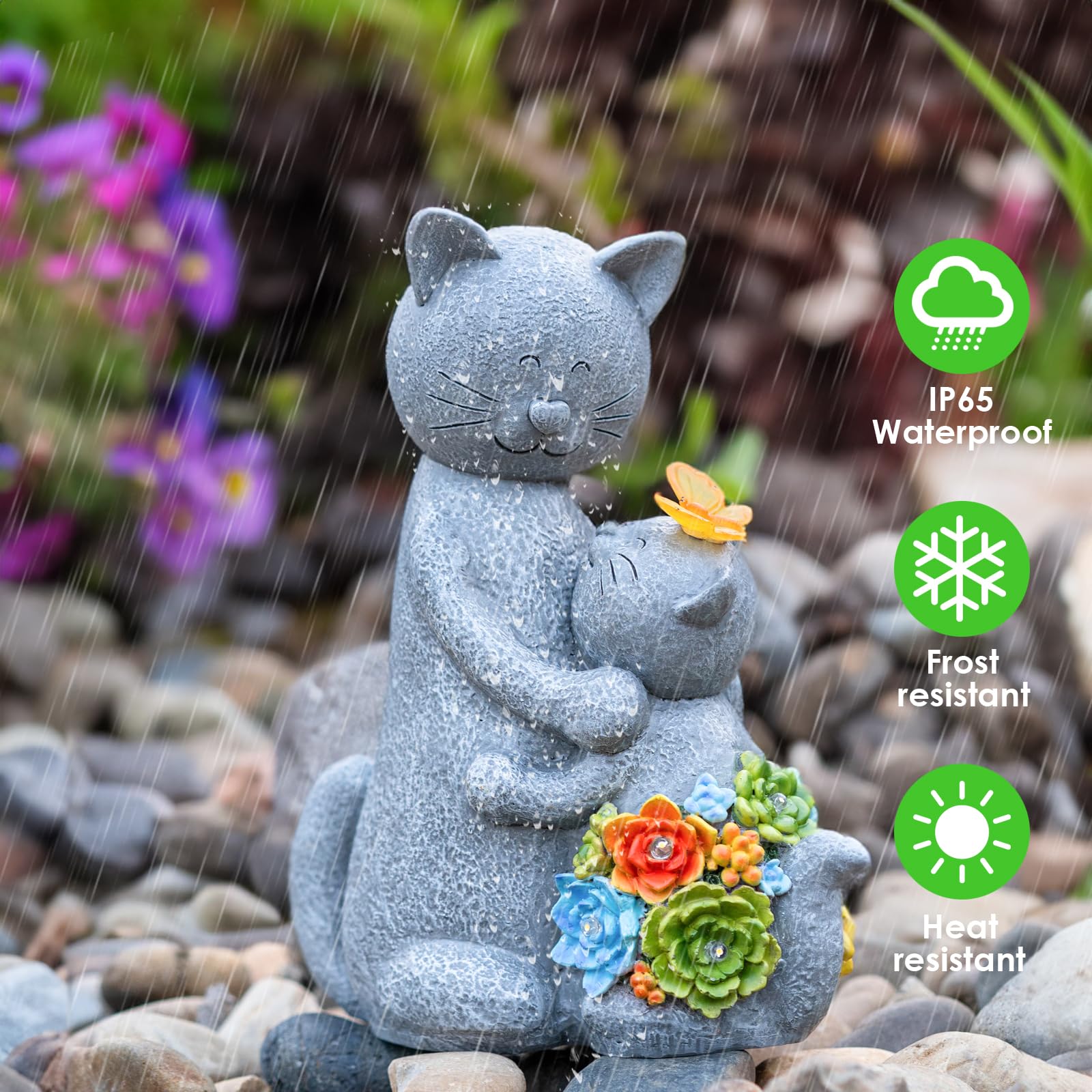 Solar Garden Statues Loving Cat Figurine Lights For Outside, Yard Decorations Outdoor, Garden Christmas Decor Unique Birthday Ho