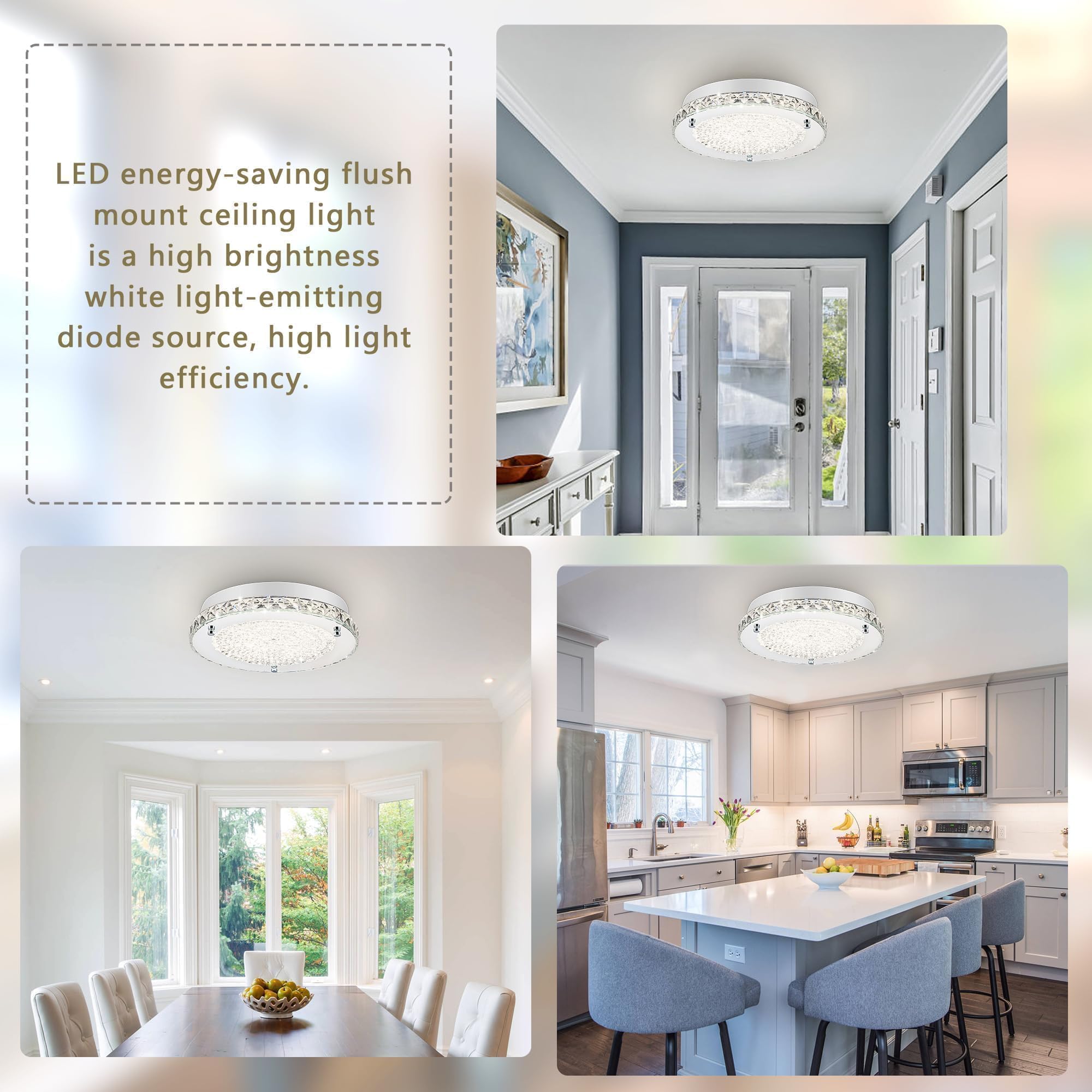 Lzawvm Crystal Ceiling Light Fixture, 4000K Led Dimmable, 11&quot; Flush Mount For Bathroom & Hallway