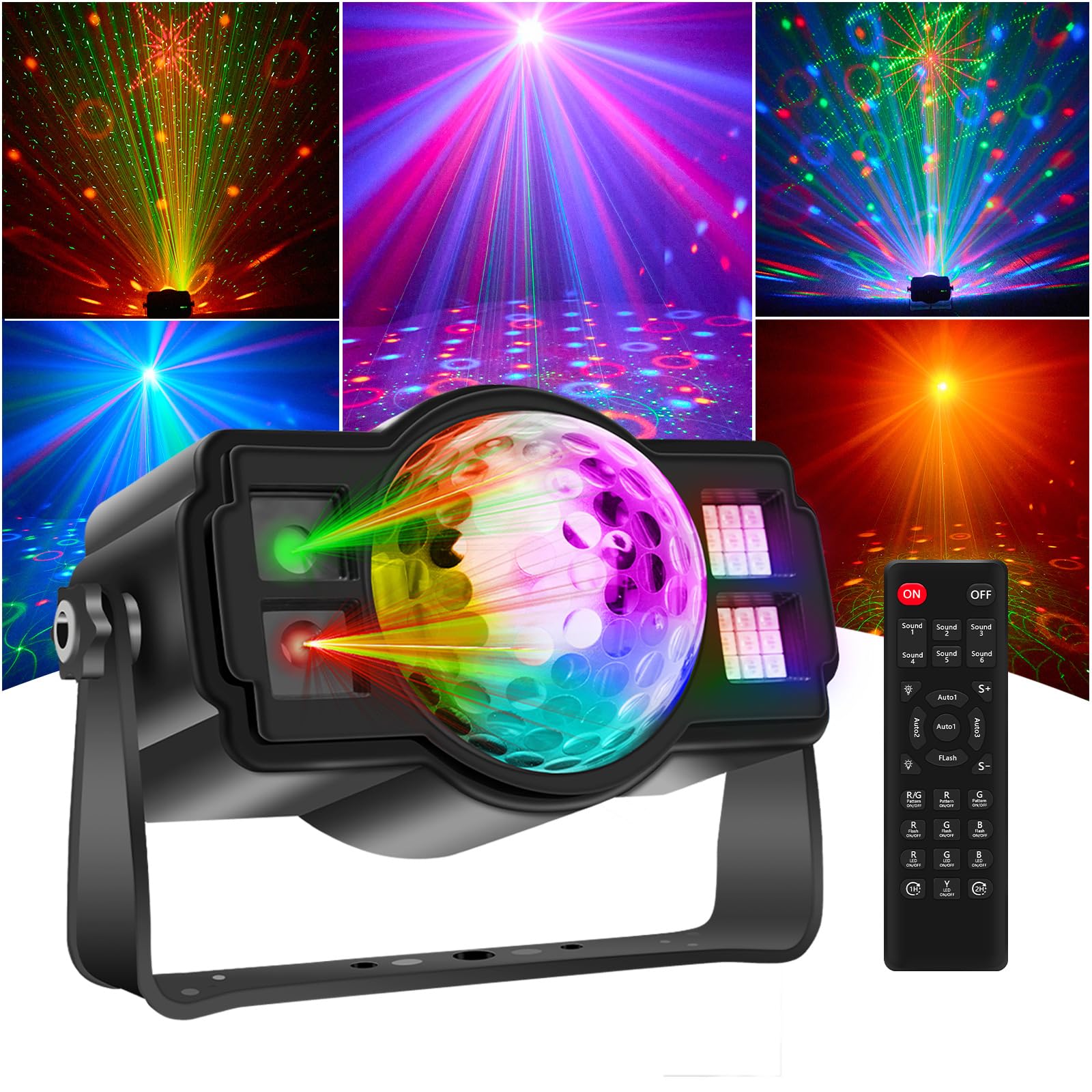 3-in-1 Disco Ball Party Lights, Sound Activated DJ Strobe Light with 60 Patterns, USB Powered LED Projector for Room Decor, Birt