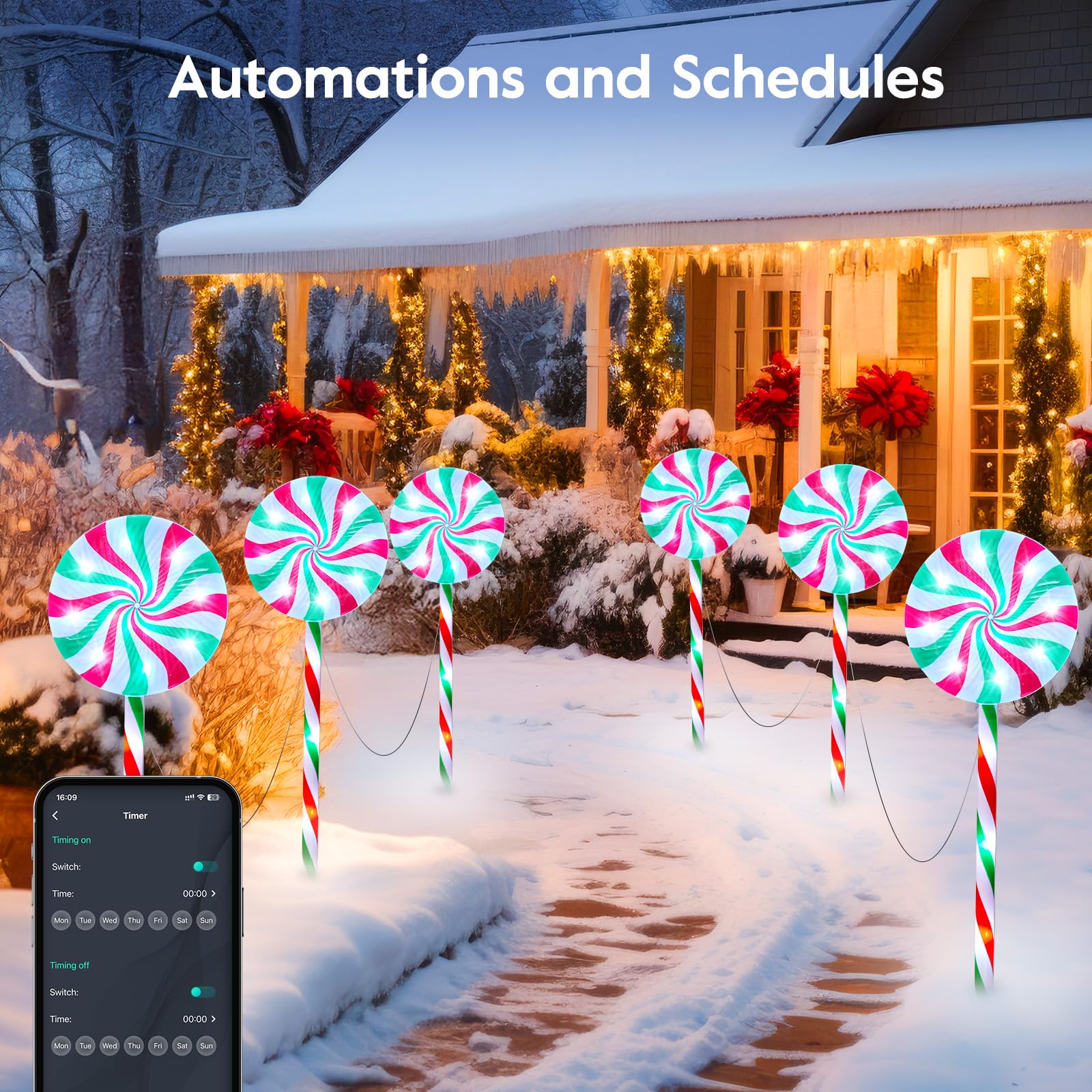 Brightown 6 Pack Smart Lollipop Pathway Lights - 120 LED Candy Cane with APP Control, 16 Million Colors, Waterproof Christmas Decor