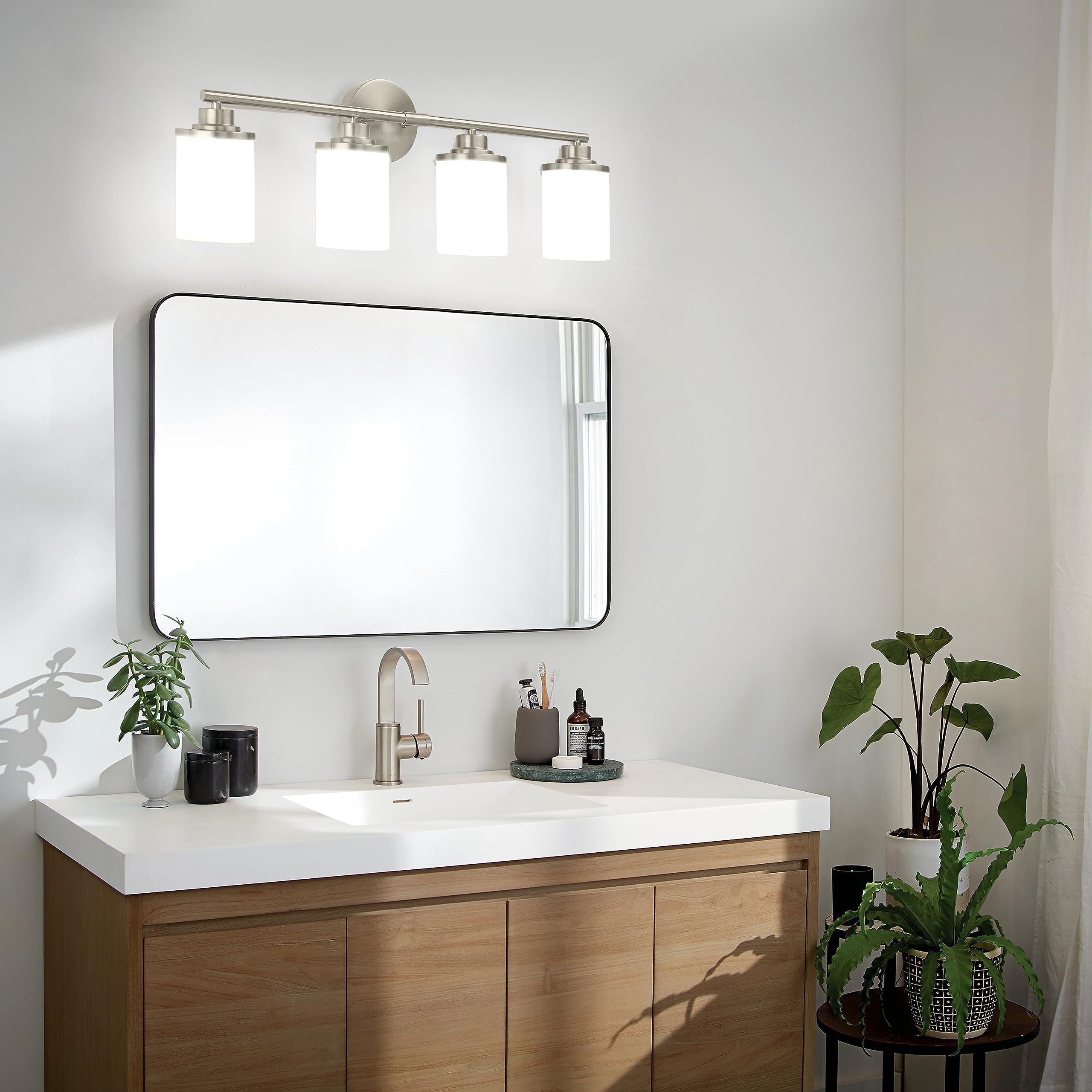 Halialumi Bathroom Light Fixtures,Brushed Nickel Bathroom Lights,4-Light Vanity Light,Bathroom Light Over Mirror,Modern Bathroom Vanity Light Fixture,Bathroom Sconces With Frosted Glass