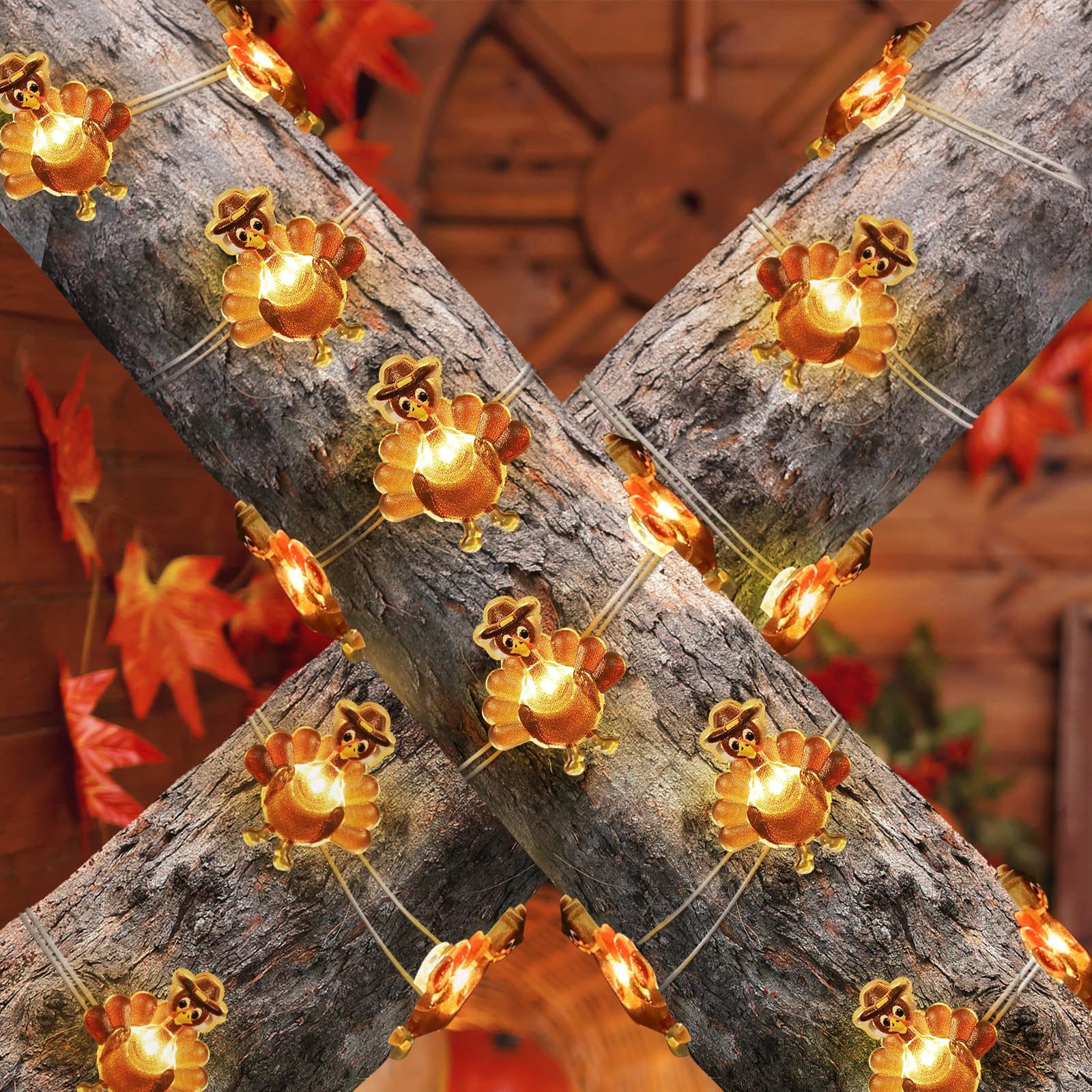 Sakayo [Timer] Fall Thanksgiving Turkey Lights Decorations, 10FT 30LED Copper Wire Fairy Lights Thanksgiving Turkey Decor, Thank