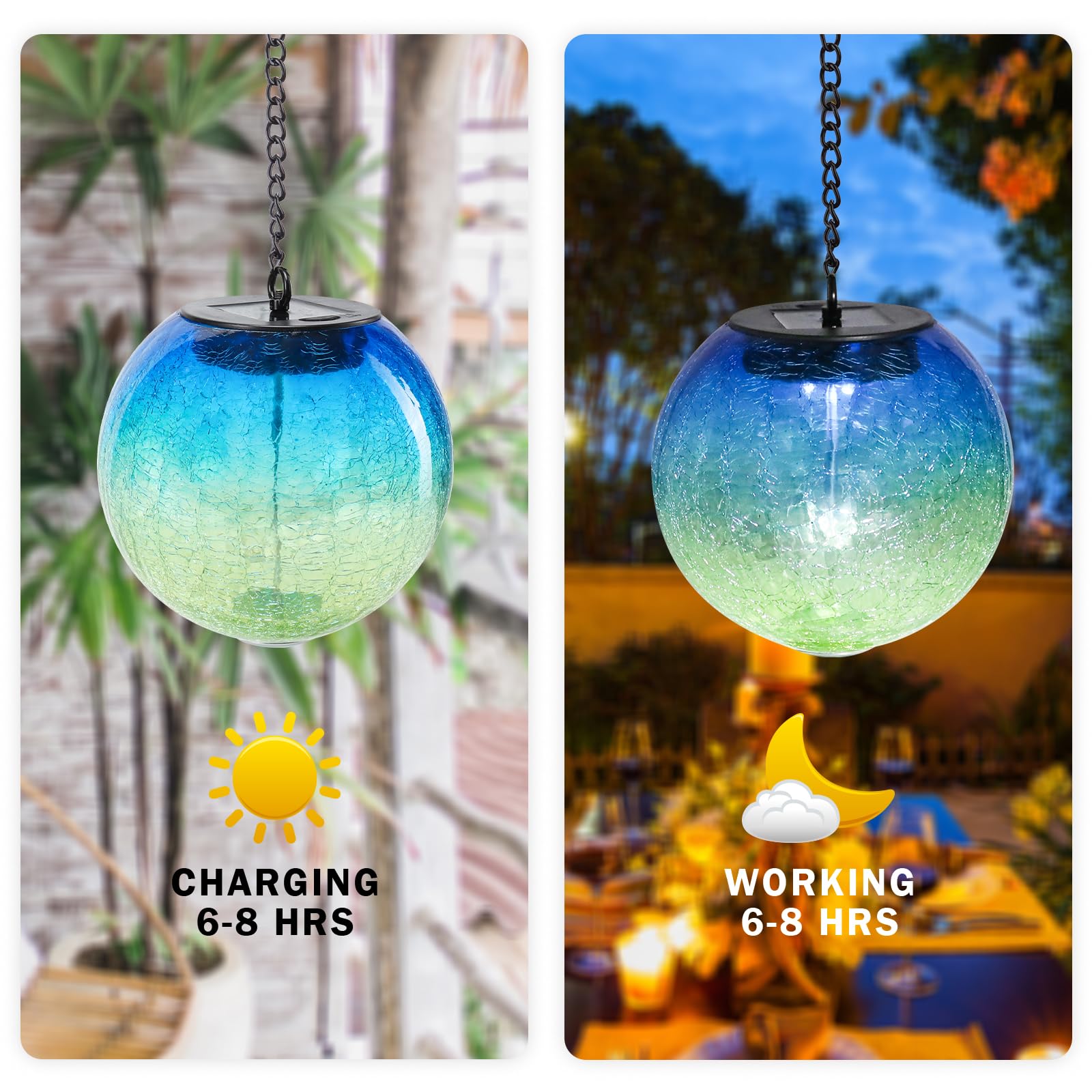 Wonder Solar Hanging Solar Lights - Waterproof Led Cracked Glass Ball Lanterns For Outdoor Decor